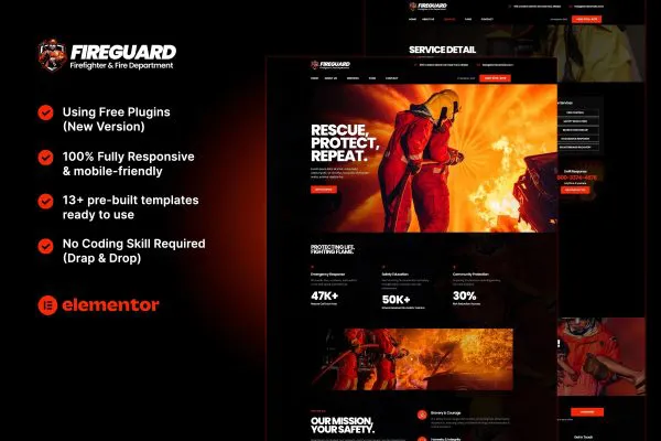 FireGuard – 消防员和消防部门 Elementor 模板套件