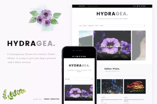 Hydragea – 响应式Tumblr主题, hydration花卉风格