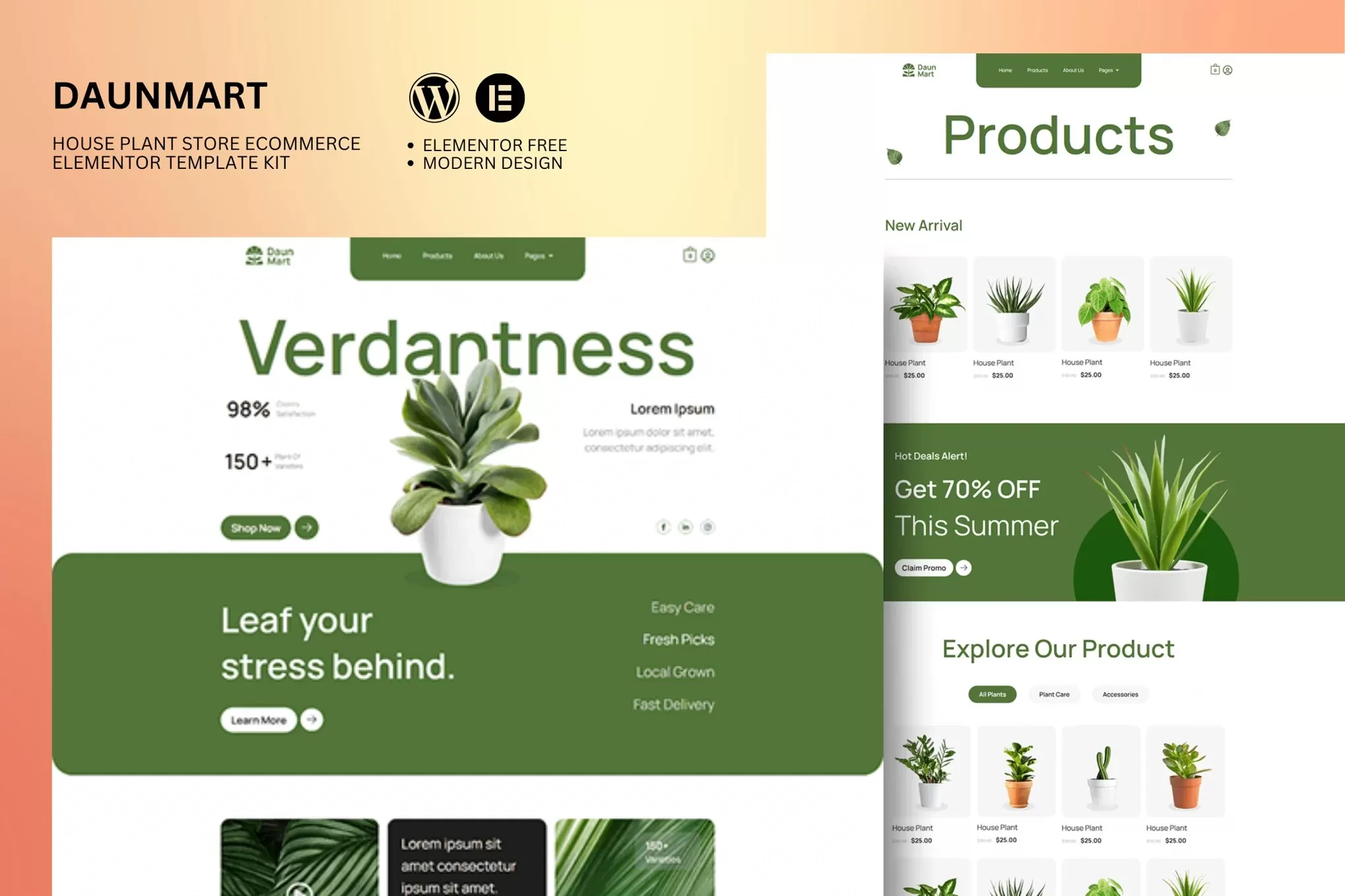 Daunmart – 室内植物电商Elementor Pro套件,绿植商店官网