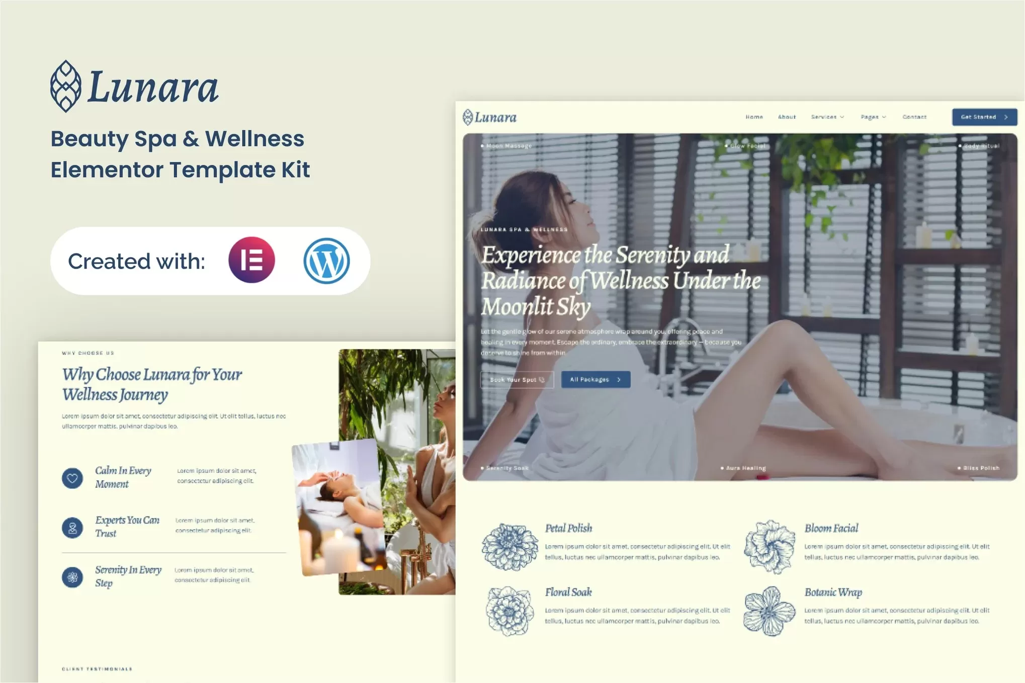 Lunara – 美容水疗Elementor模板套件,养生会所官网