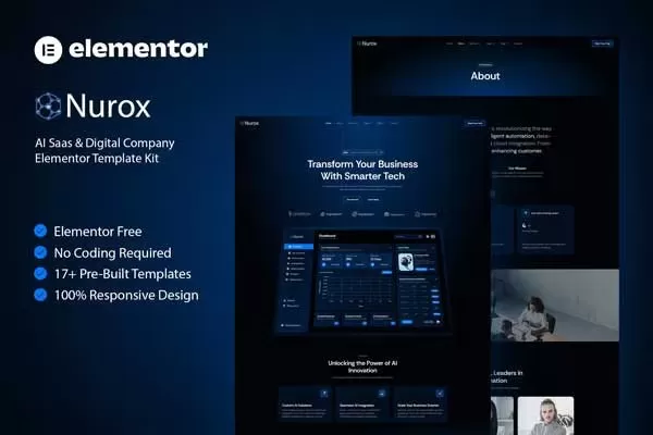 Nurox – AI SaaS Elementor模板套件,数字公司官网