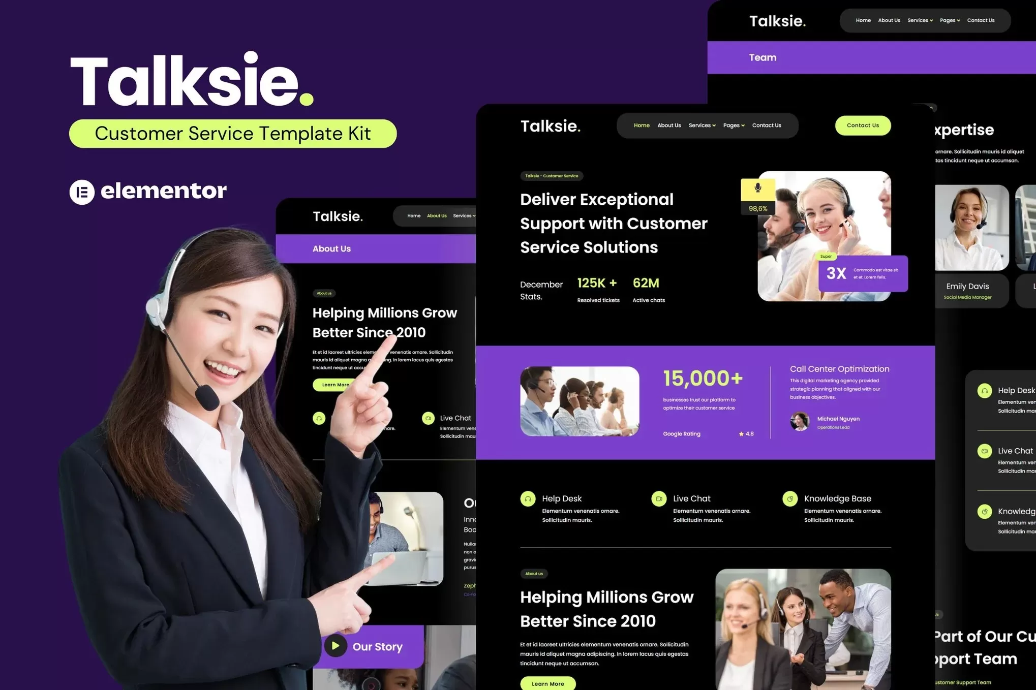 Talksie – 客户服务Elementor模板套件,客服支持官网