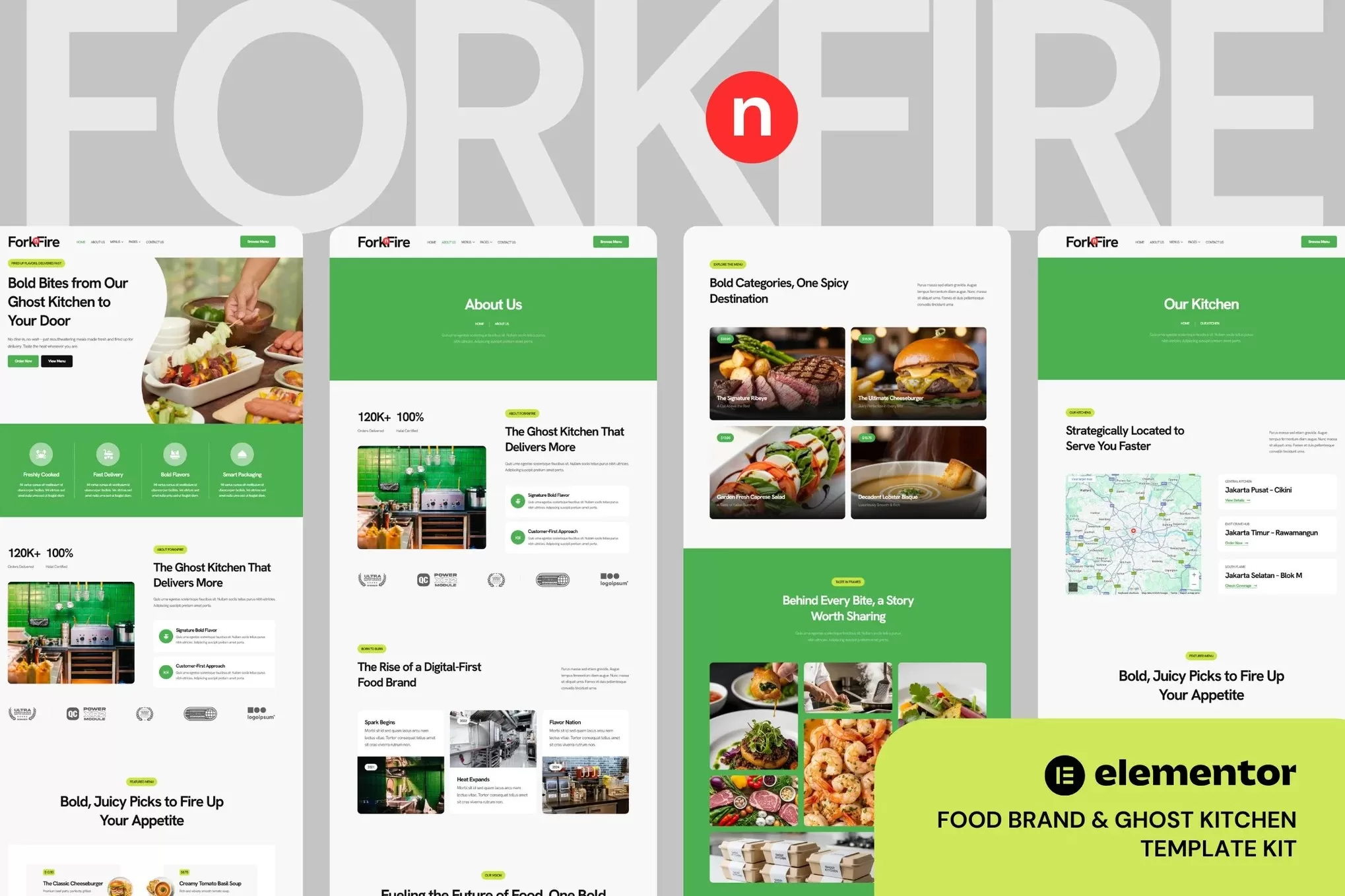ForknFire – 食品品牌Elementor模板套件,幽灵厨房官网
