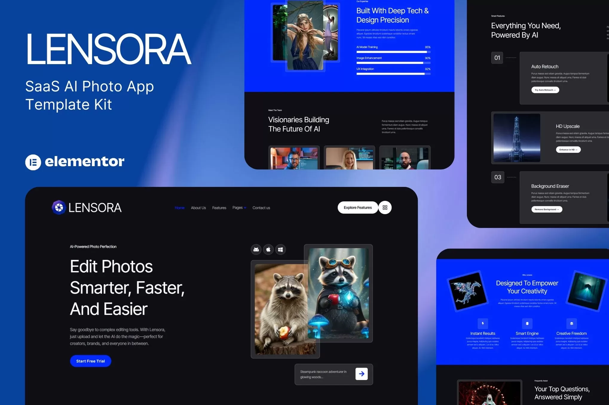 Lensora – SaaS AI照片Elementor套件,图片应用官网