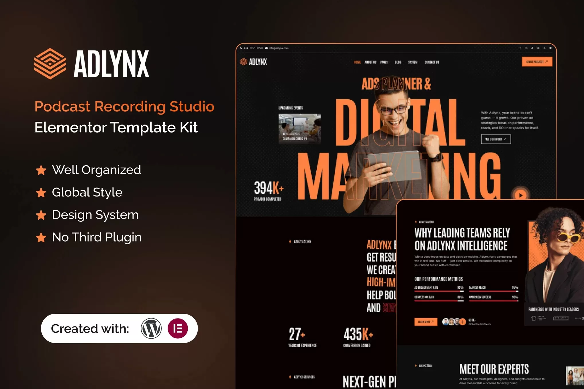 Adlynx – 广告策划Elementor模板套件,数字营销官网