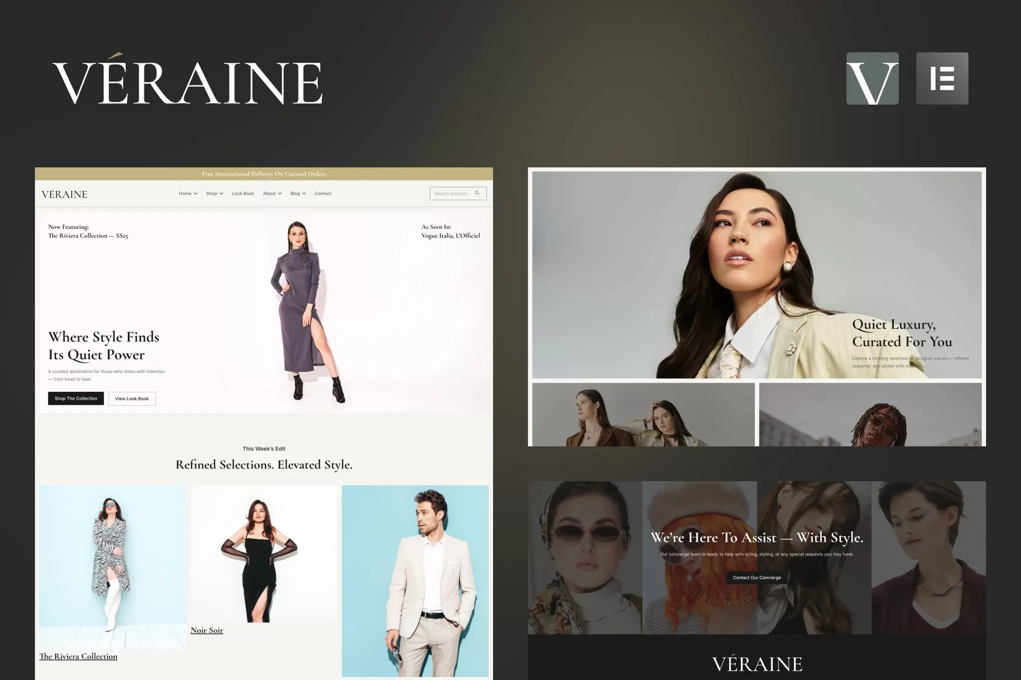 Veraine – 奢侈时尚Elementor模板套件，轻奢市场官网