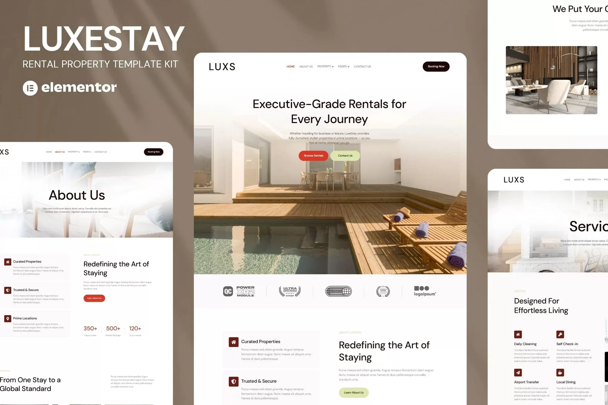 LuxeStay – 租赁物业Elementor模板套件,短租民宿官网