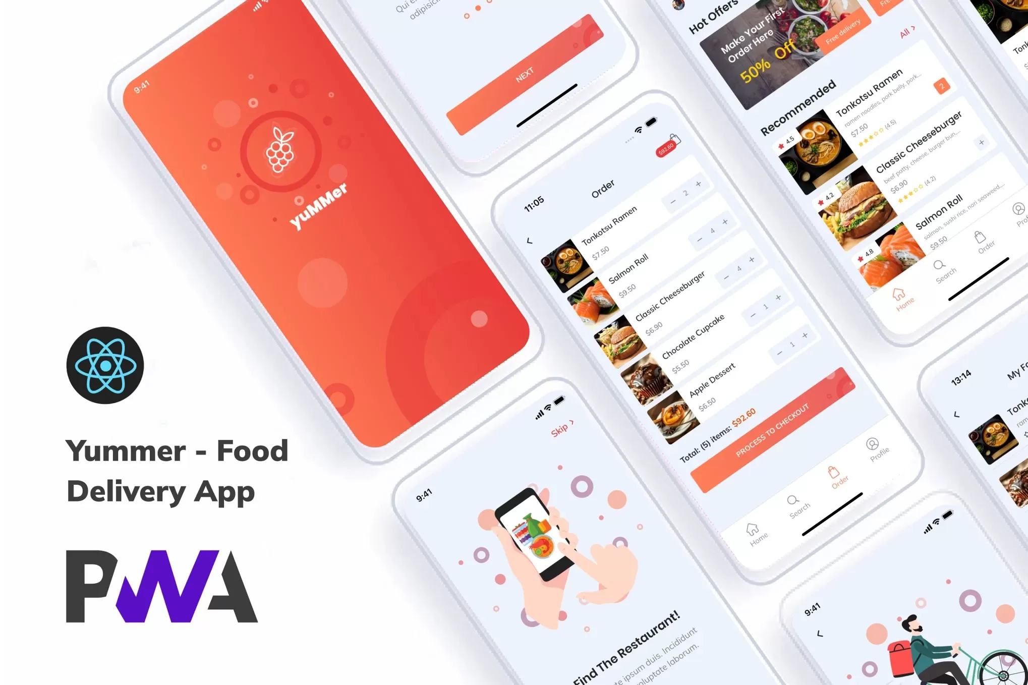 Yummer – 食品配送React+PWA模板,在线订餐应用