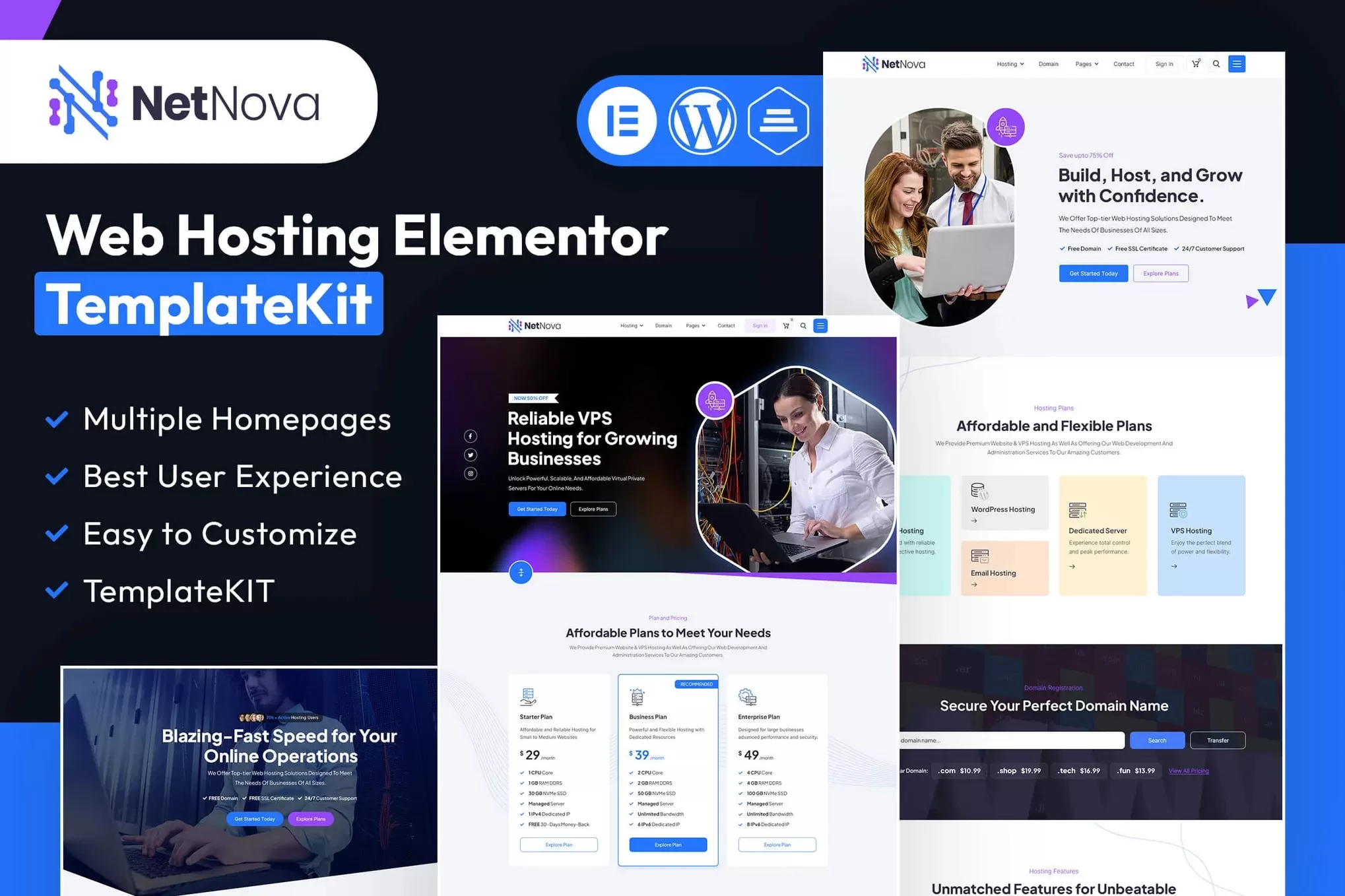 NetNova – Web托管Elementor模板套件,主机服务商官网
