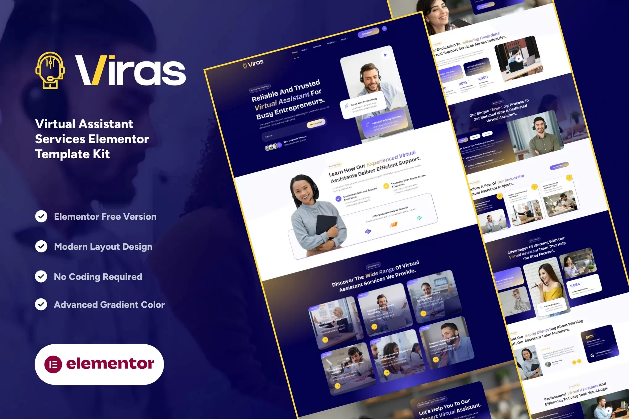 Viras – 虚拟助理Elementor模板套件,远程服务官网