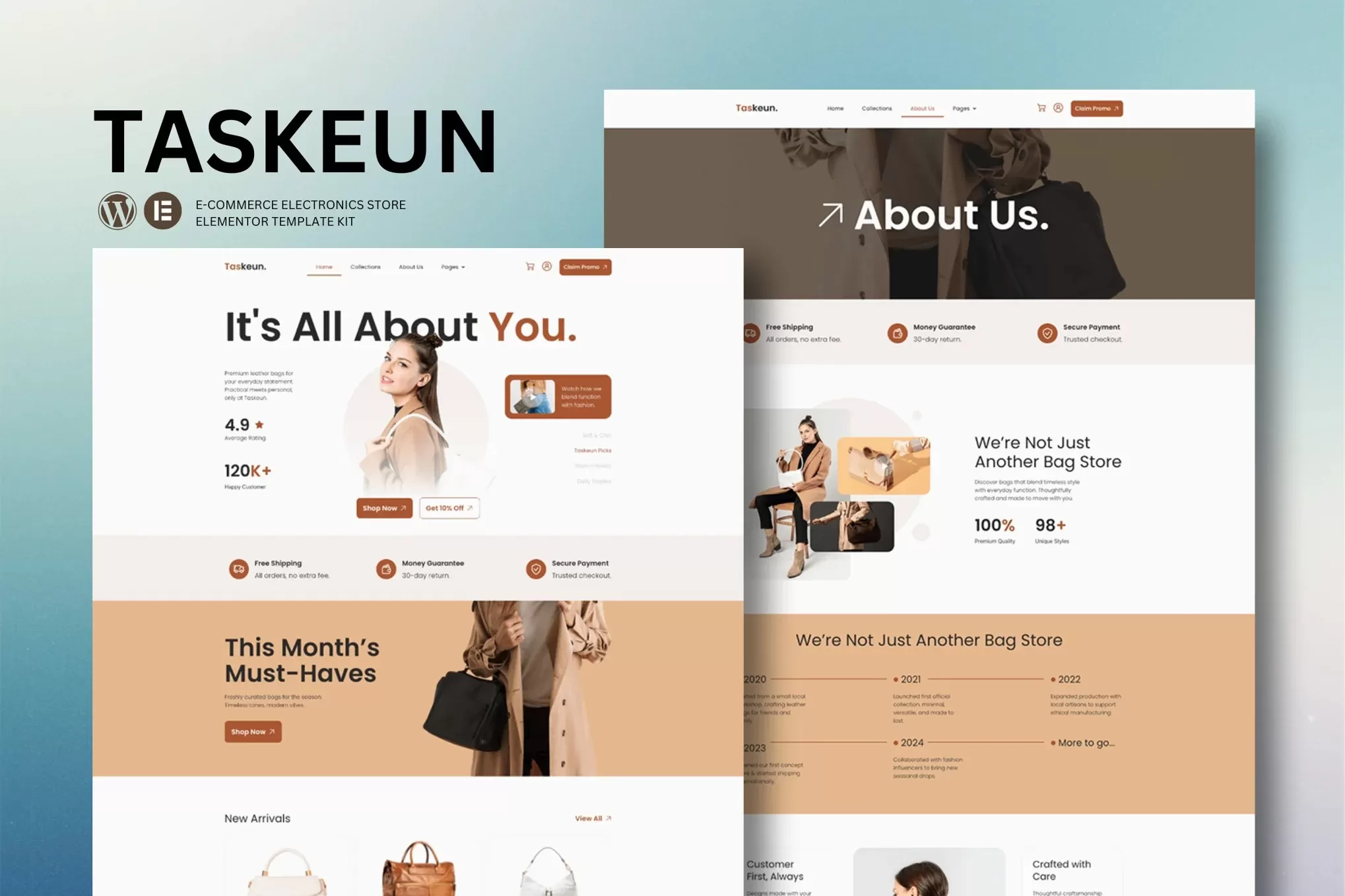 Taskeun – 箱包商店Elementor模板套件,包袋配饰电商