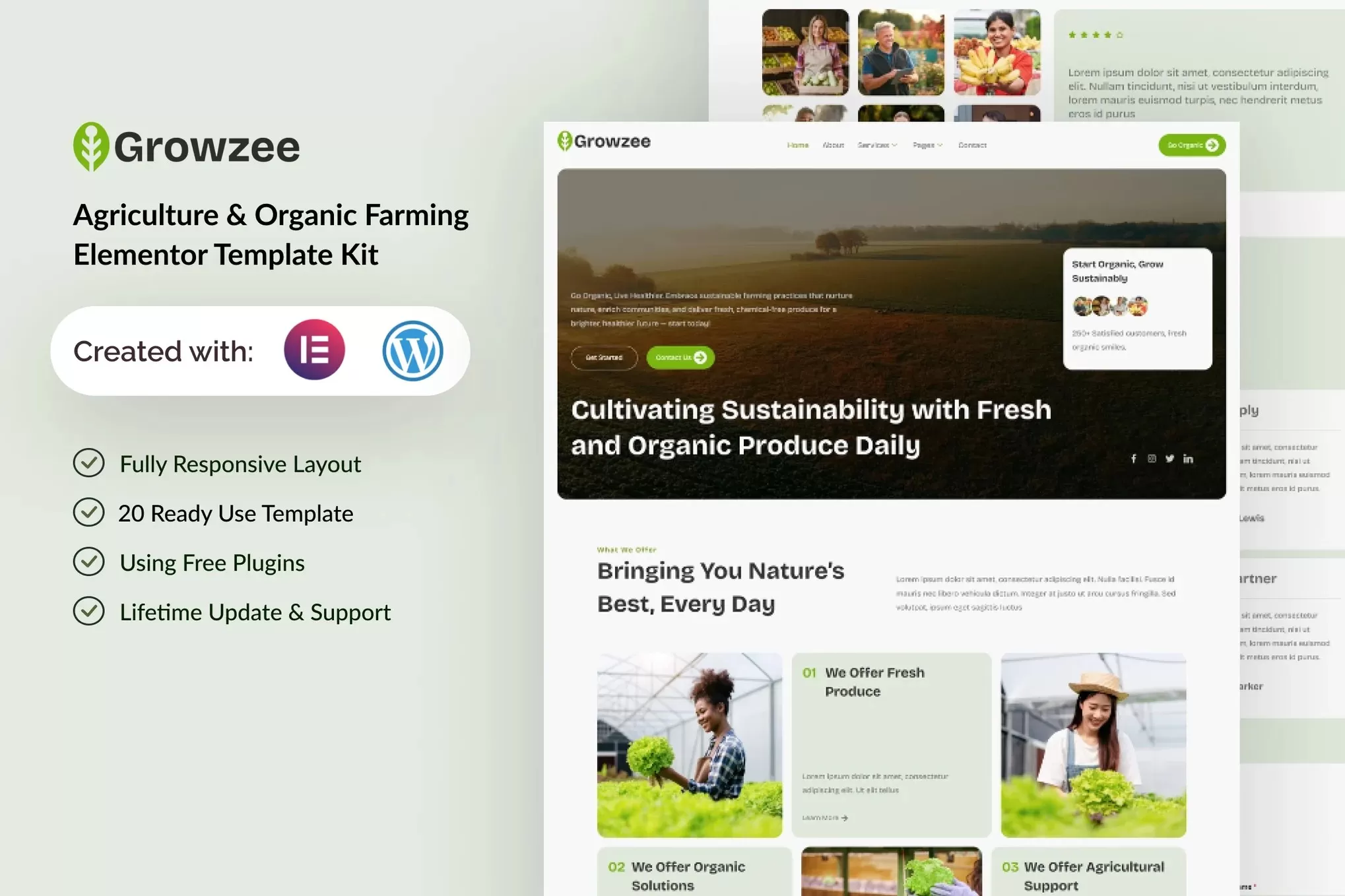 Growzee – 有机农业Elementor模板套件,农场食品官网