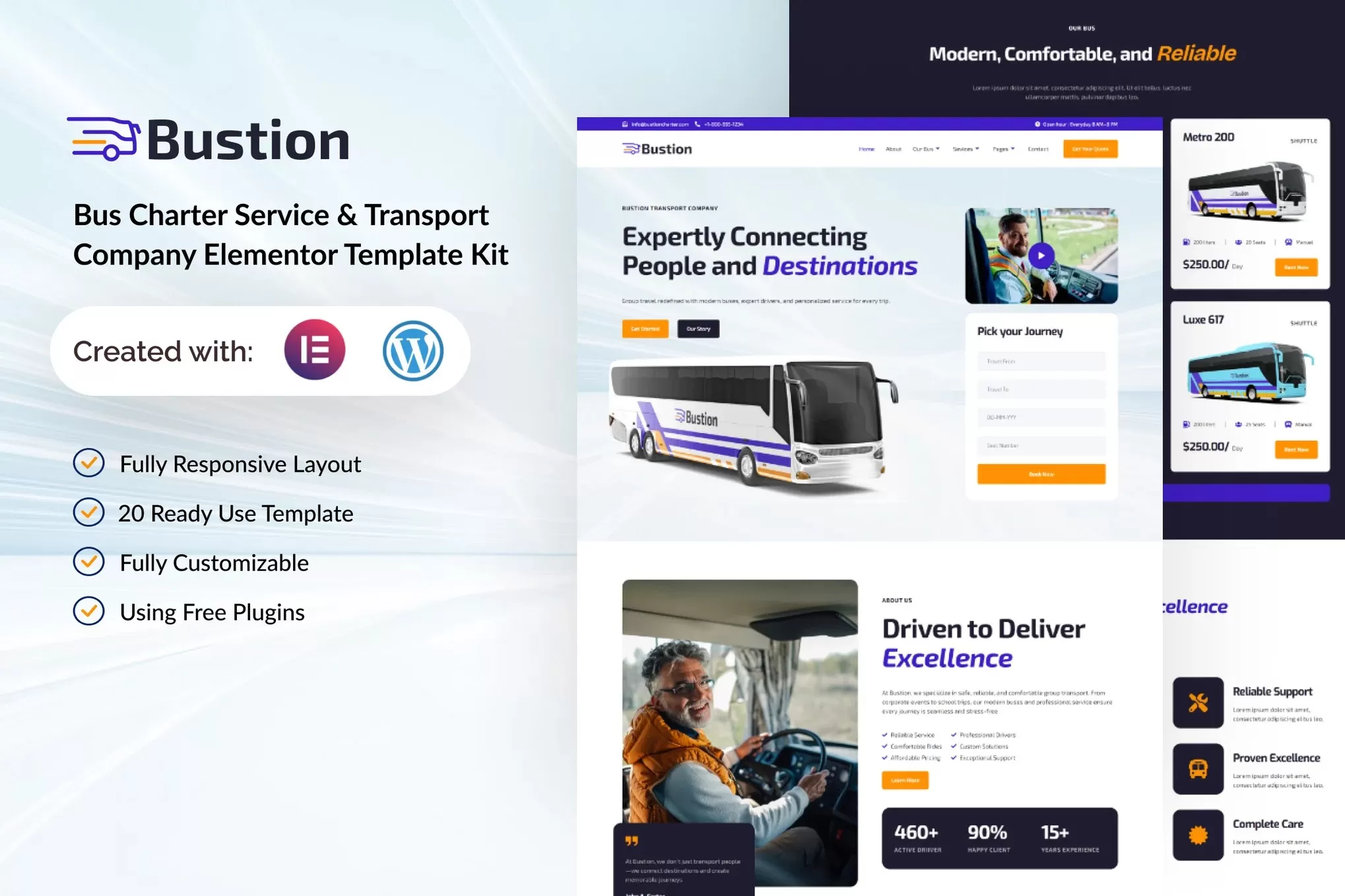 Bustion – 巴士包车Elementor模板套件,运输公司官网