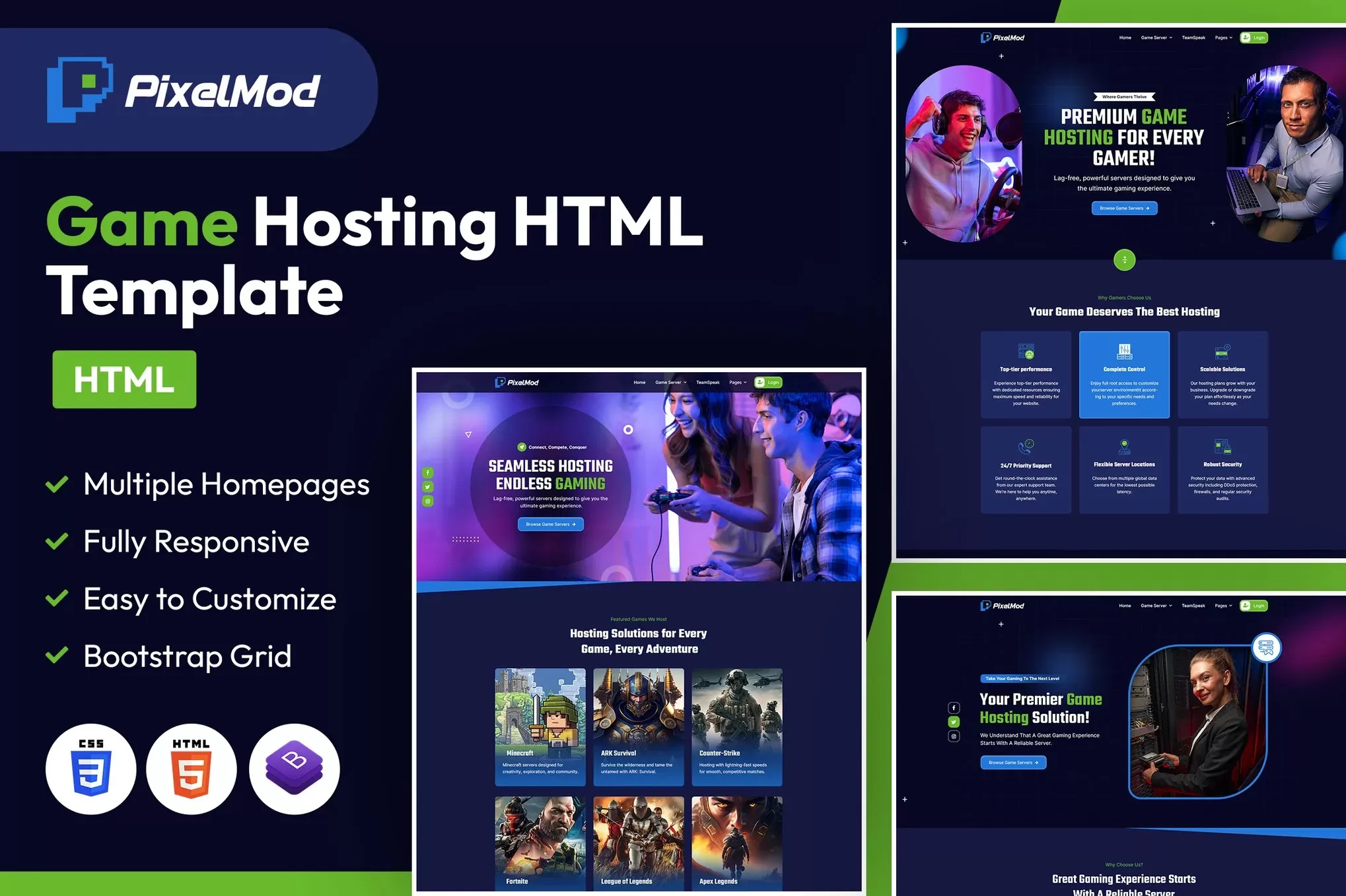 PixelMod – 游戏托管HTML模板,服务器主机官网