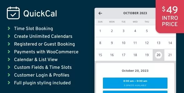 QuickCal 1.0.22 – WordPress预约日历插件,服务排期管理