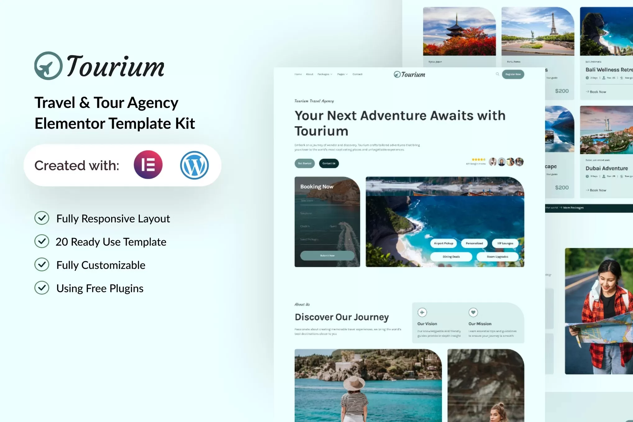 Tourium – 旅行社Elementor模板套件,旅行行程官网