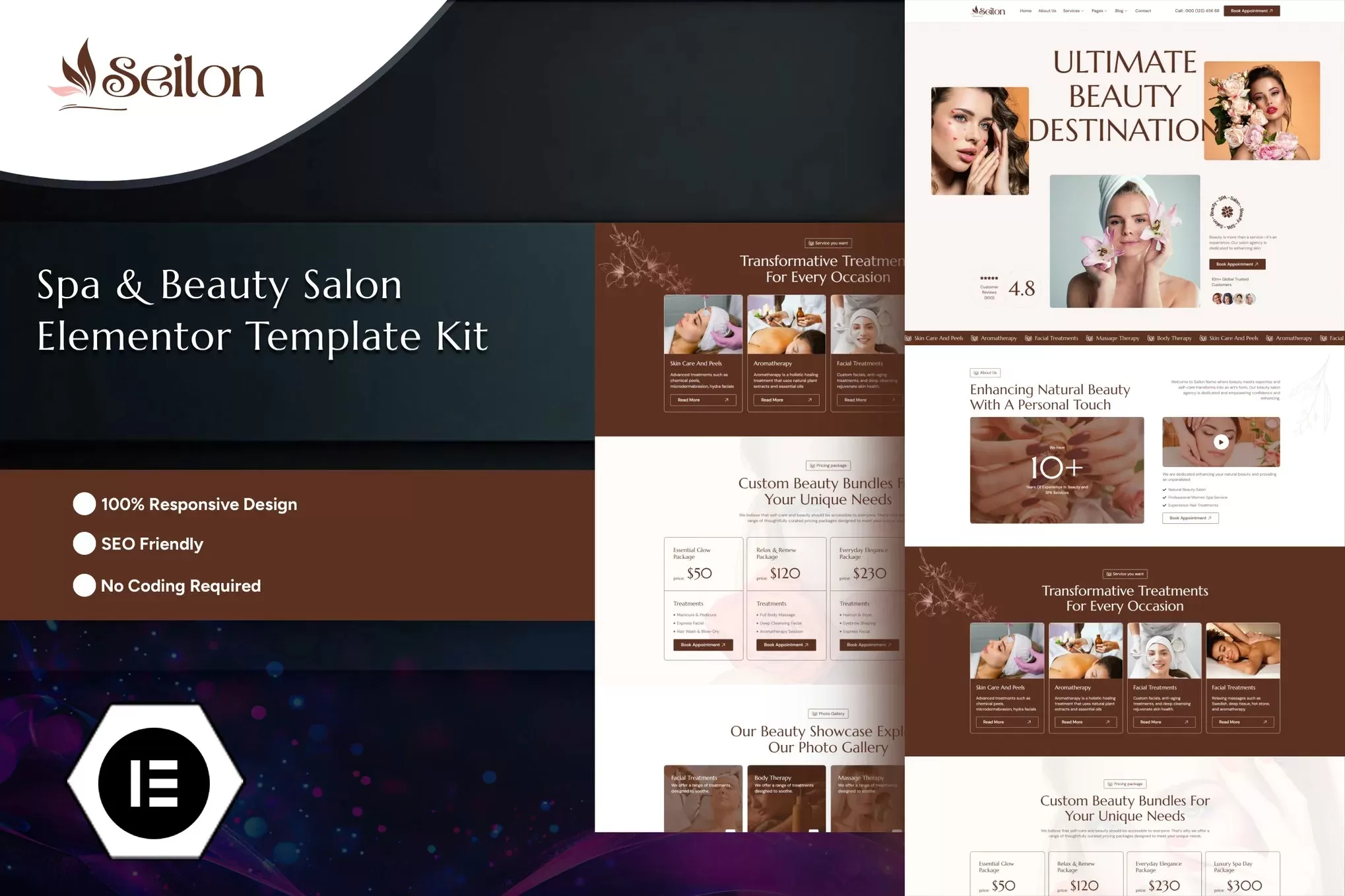 Seilon – 美容沙龙Elementor模板套件,SPA水疗官网