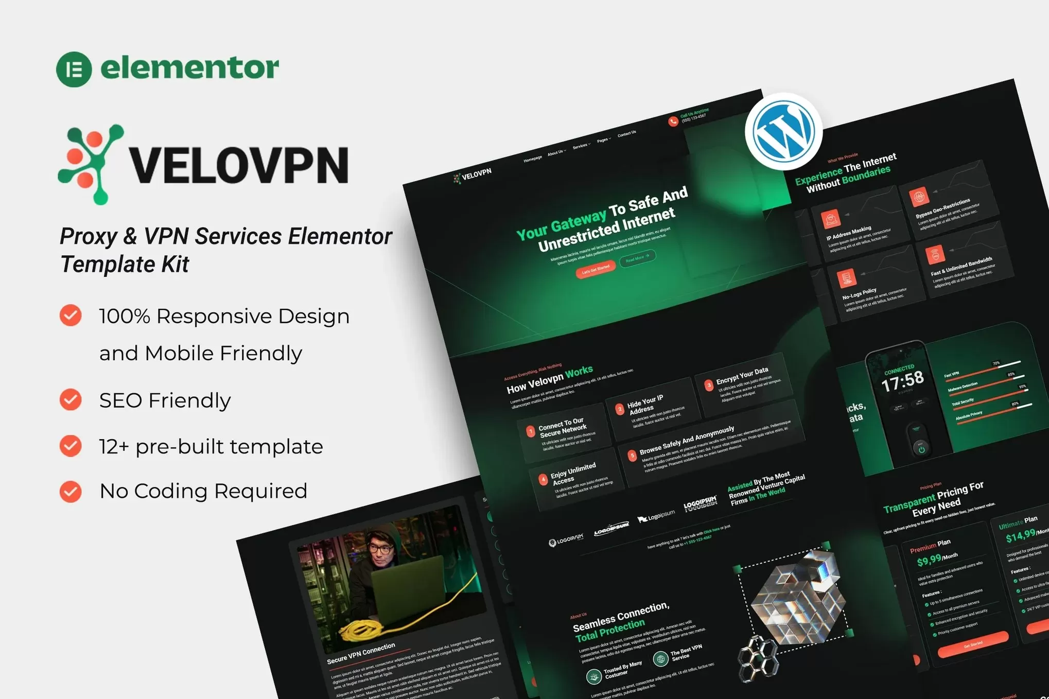Velovpn – VPN服务Elementor模板套件,代理网络安全官网