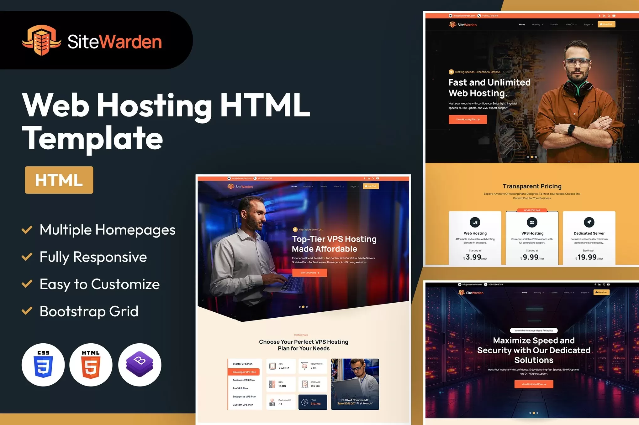 SiteWarden – 网站托管HTML模板,安全防护服务商官网