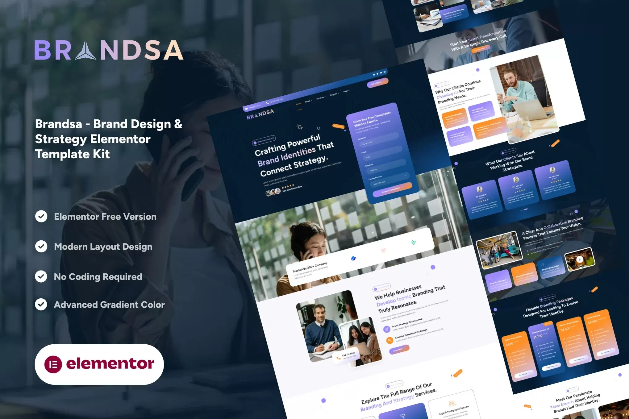 Brandsa – 品牌设计Elementor模板套件,品牌战略官网