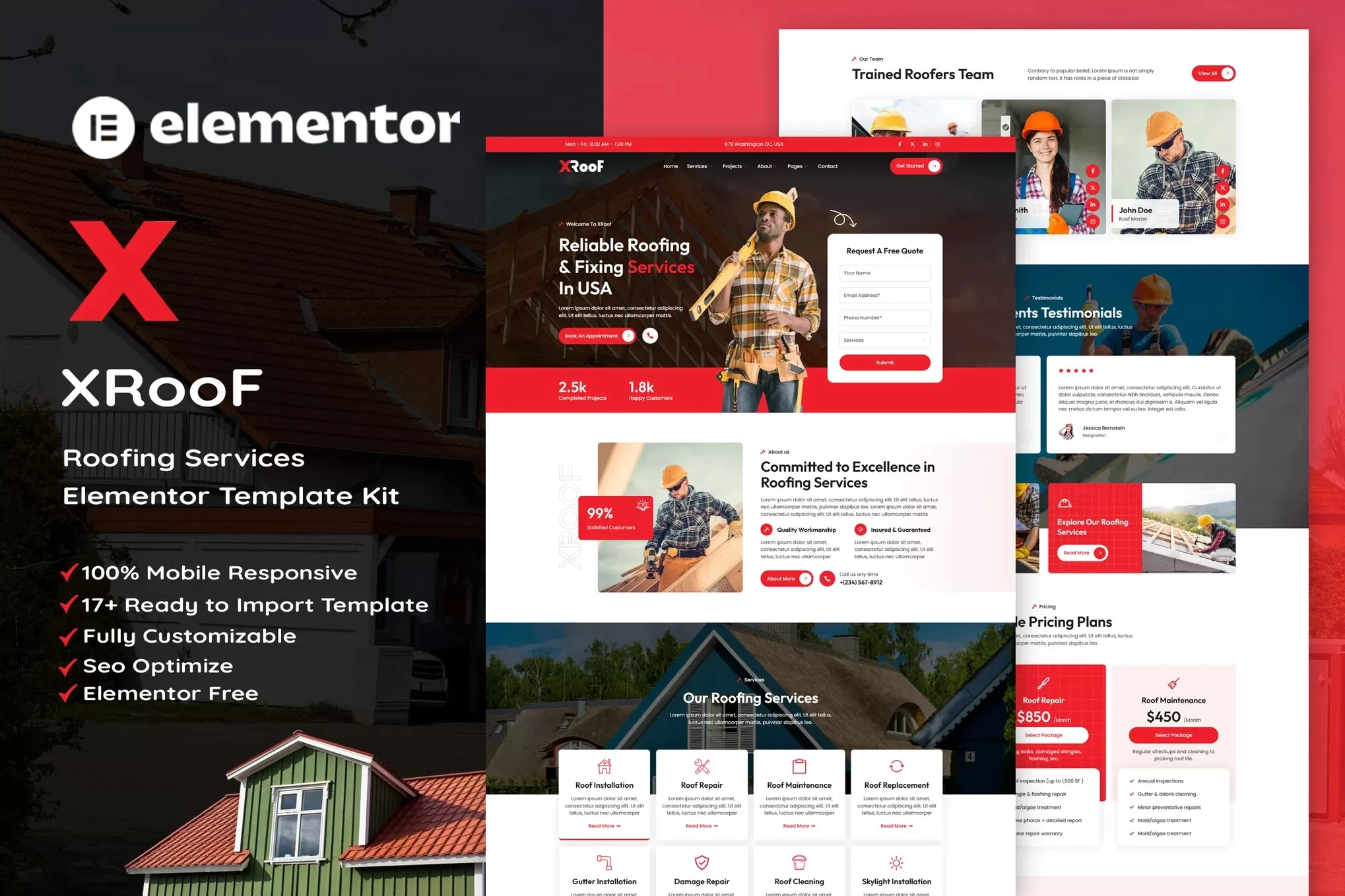 XRoof – 屋顶服务 Elementor 模板套件