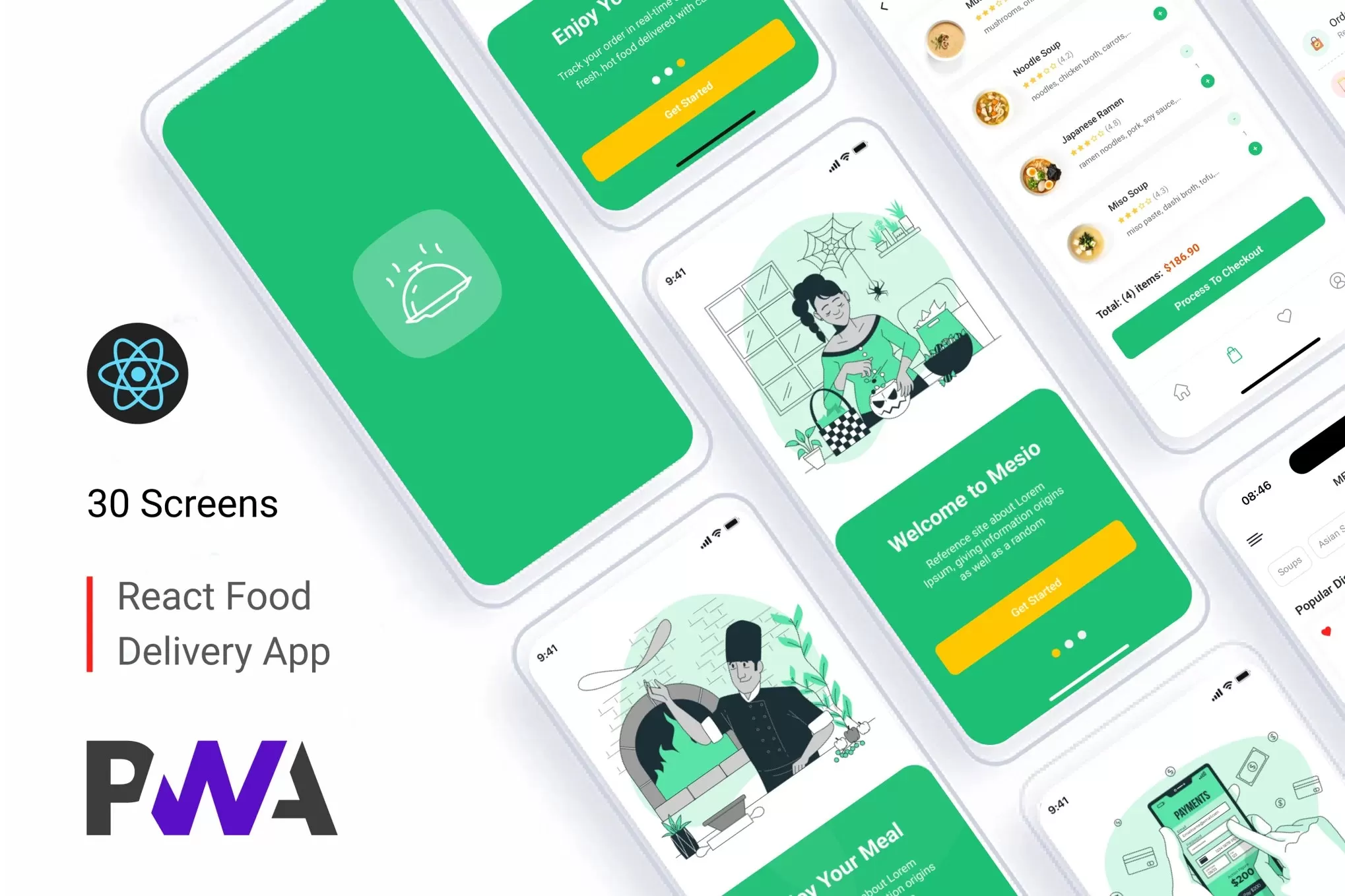 Mesio – 食品配送 React 移动应用 | PWA – HTML模板