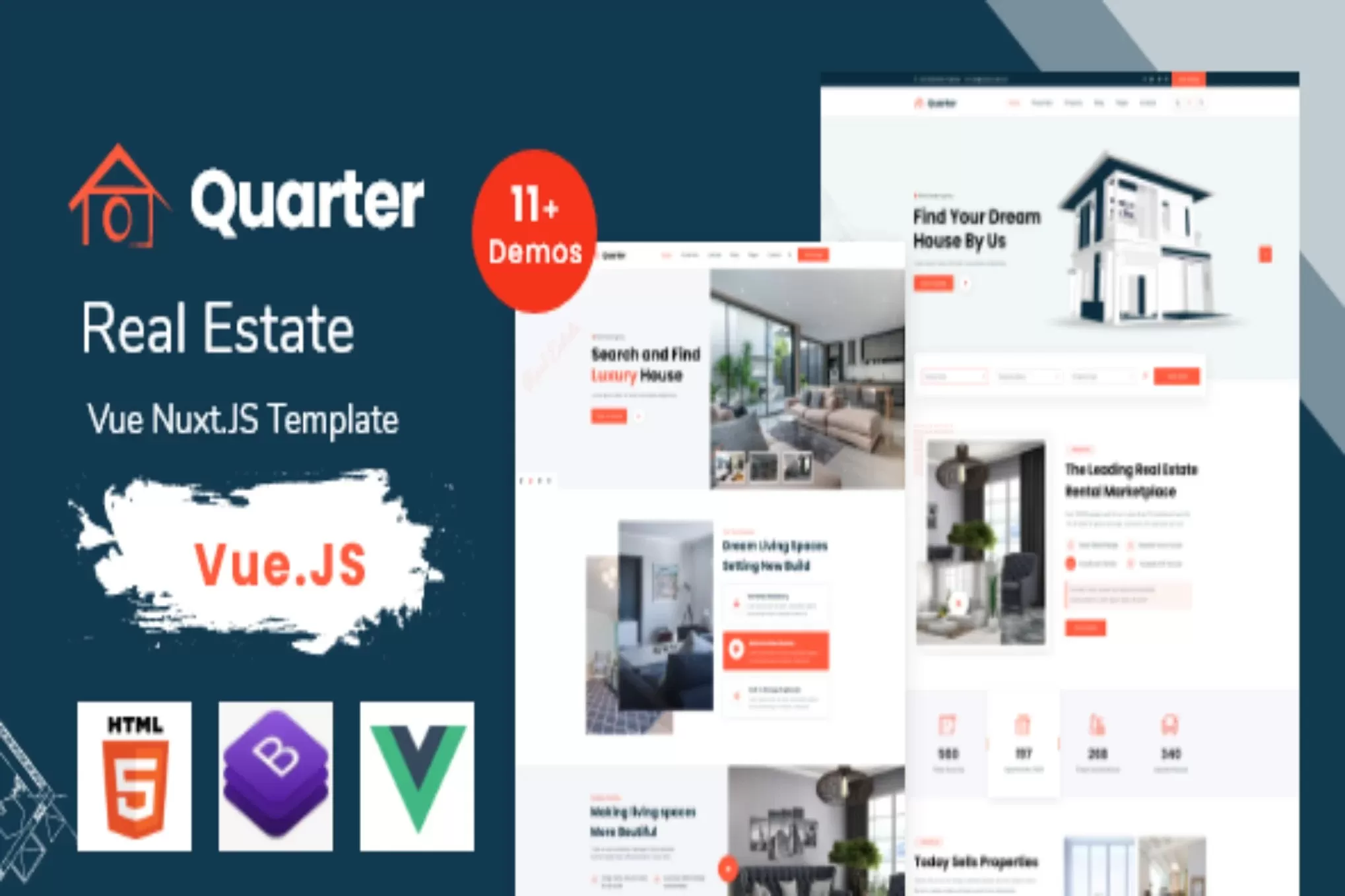 Quarter – 房地产 Vue Nuxt Js 模板