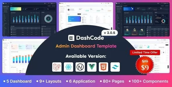 DashCode 2.0.9 – React, Vuejs, NextJs, Laravel, HTML, Tailwi