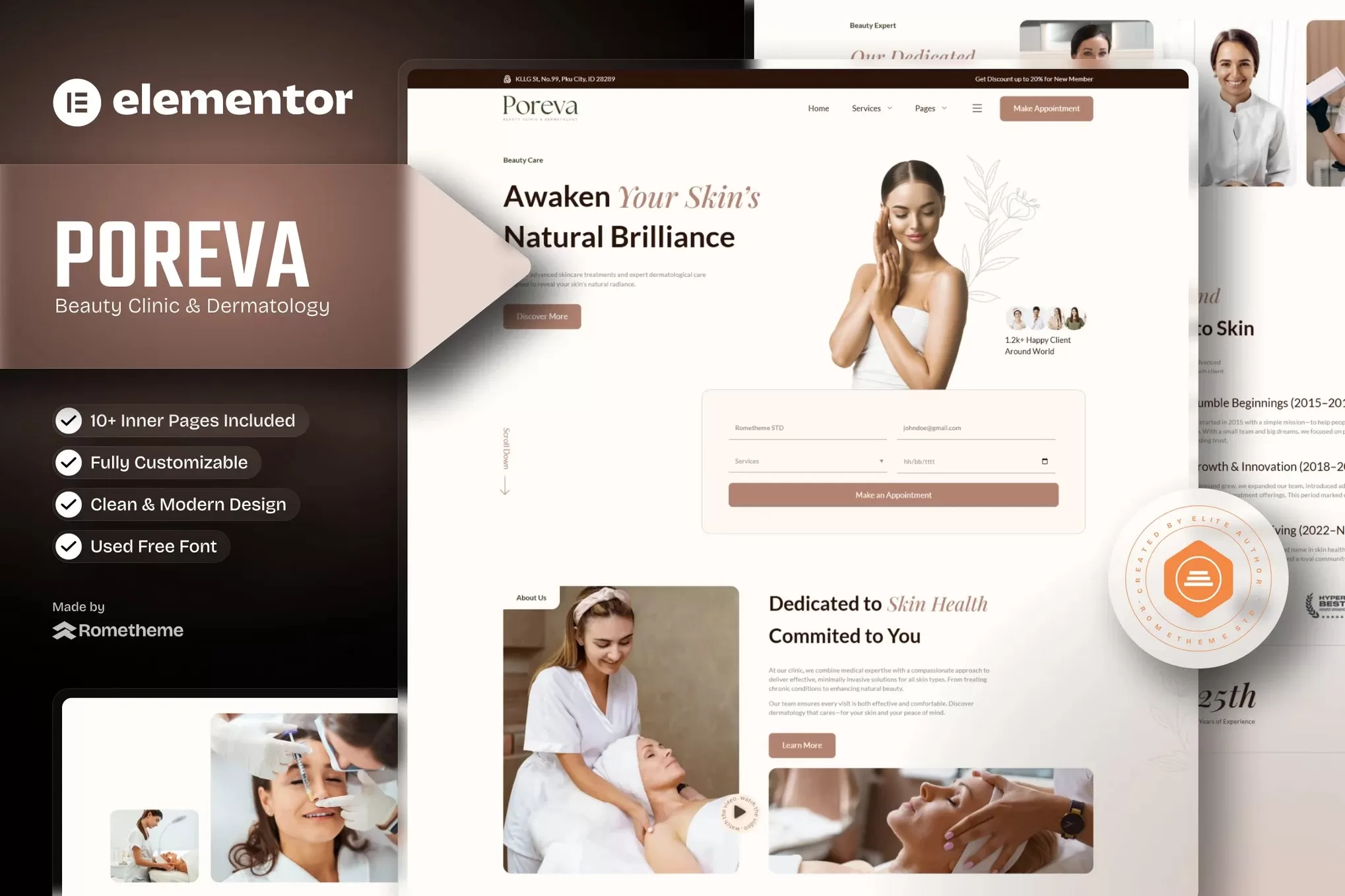 Poreva – 美容诊所和皮肤科 Elementor 模板套件