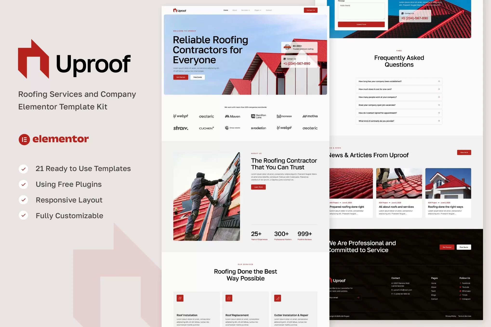 Uproof – 屋顶服务及公司 Elementor 模板套件