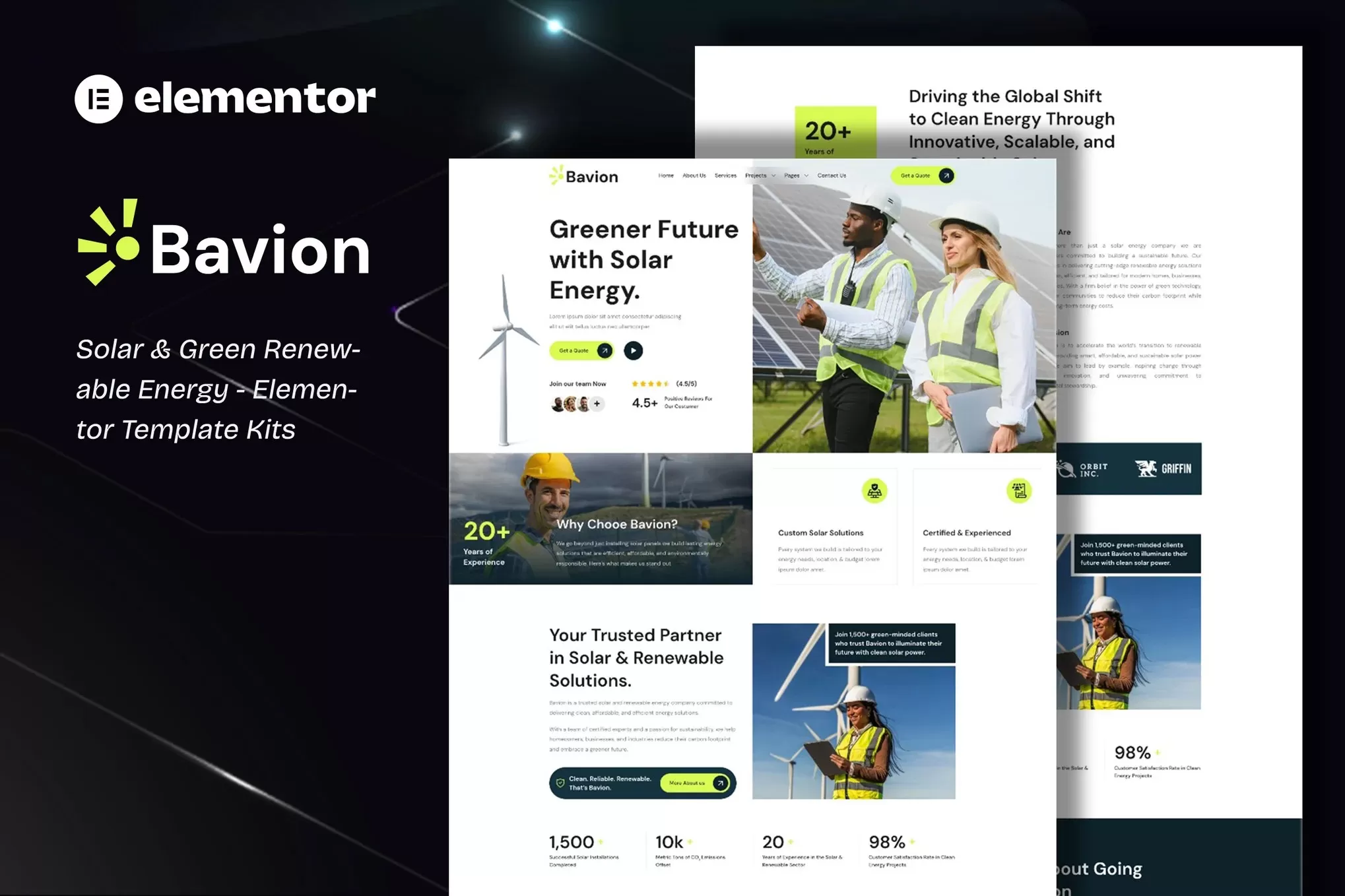 Bavion – 太阳能Elementor模板套件,可再生能源官网