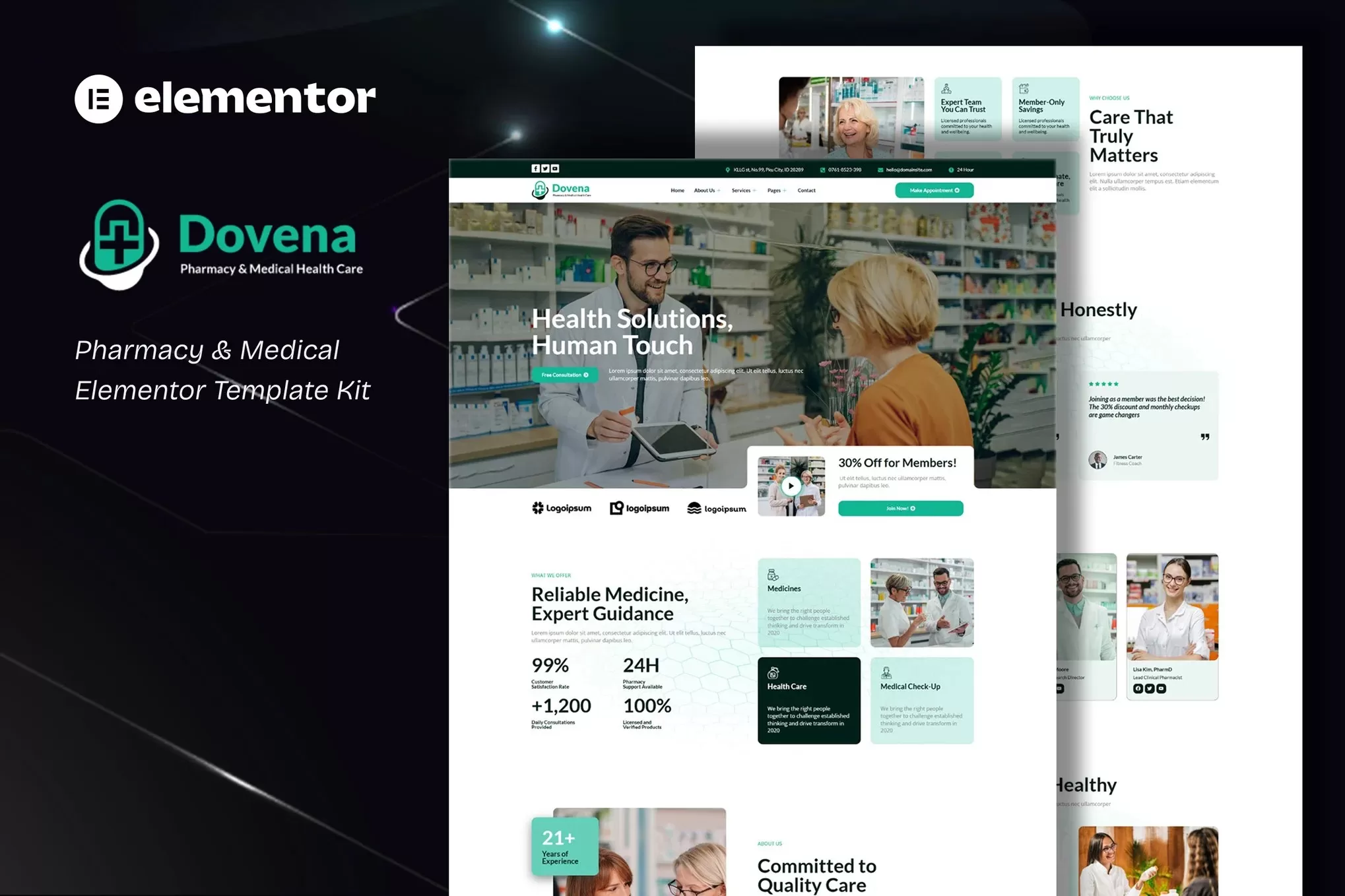 Dovena – 药房医疗Elementor模板套件,医药健康官网