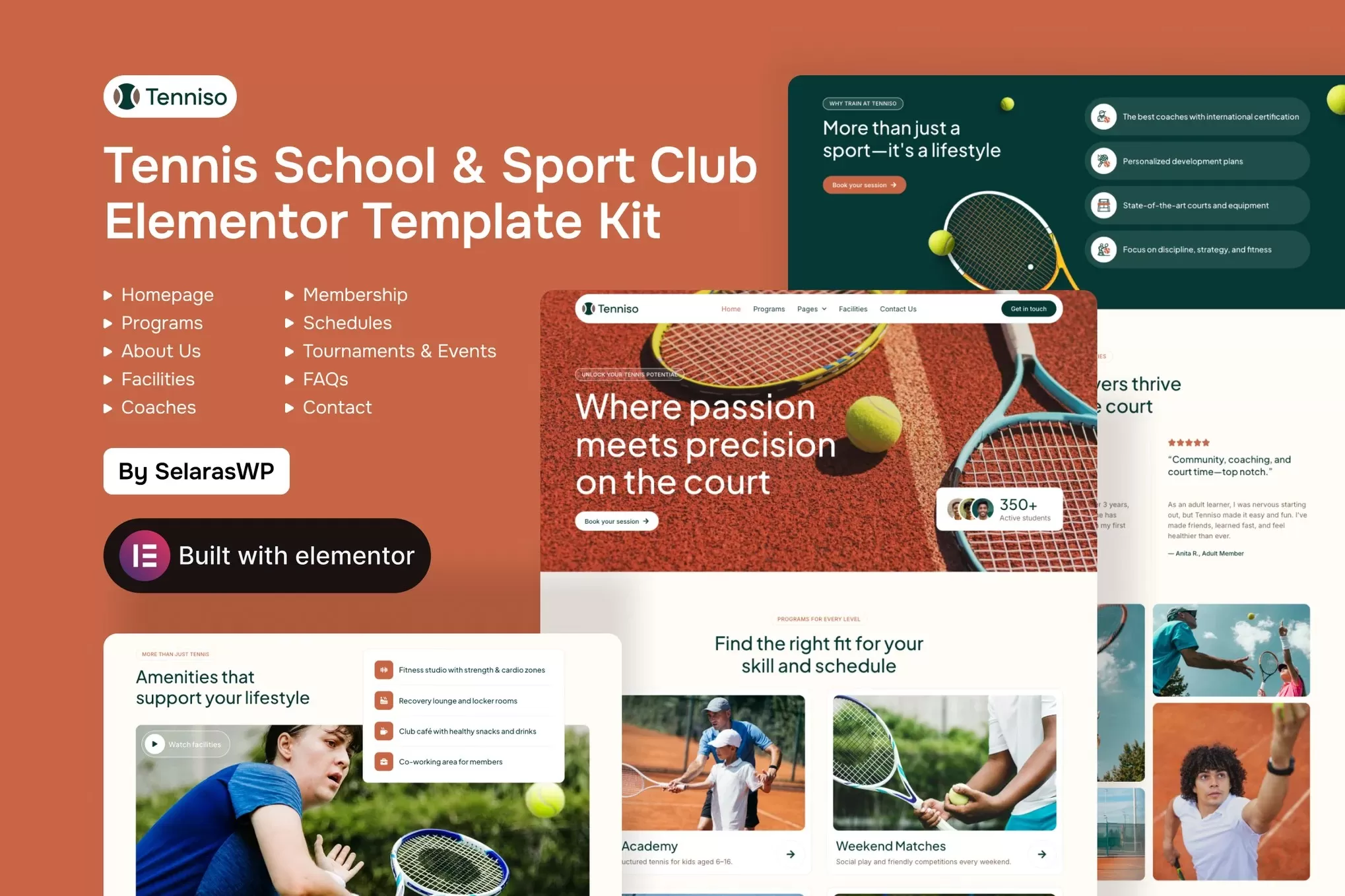 Tenniso – 网球学校Elementor Pro套件,运动俱乐部官网