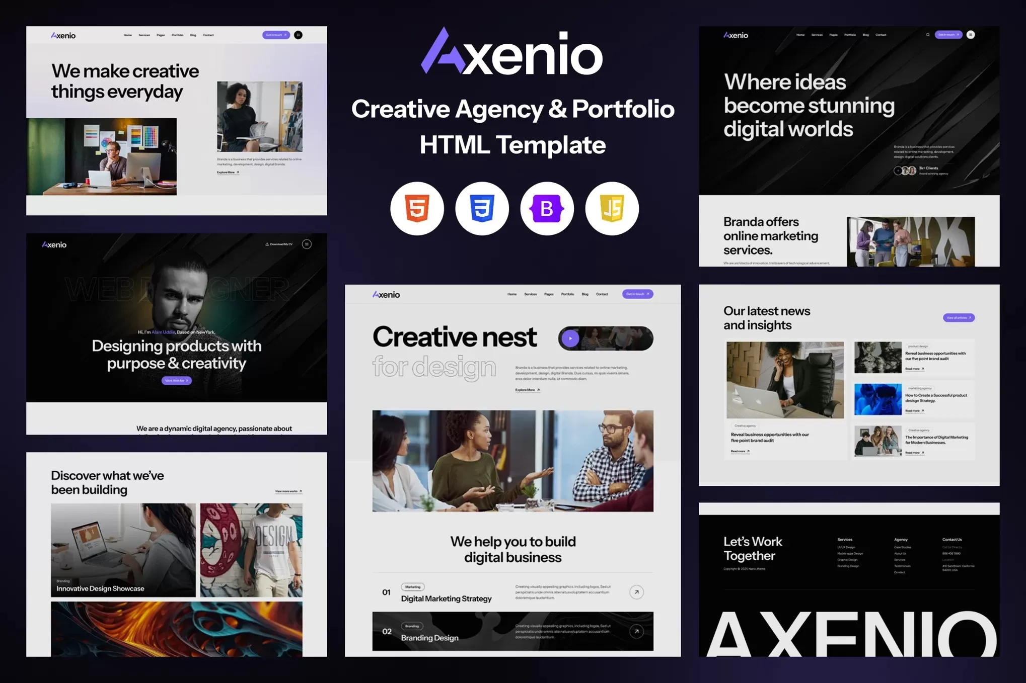 Axenio – 创意机构HTML模板,作品集展示官网
