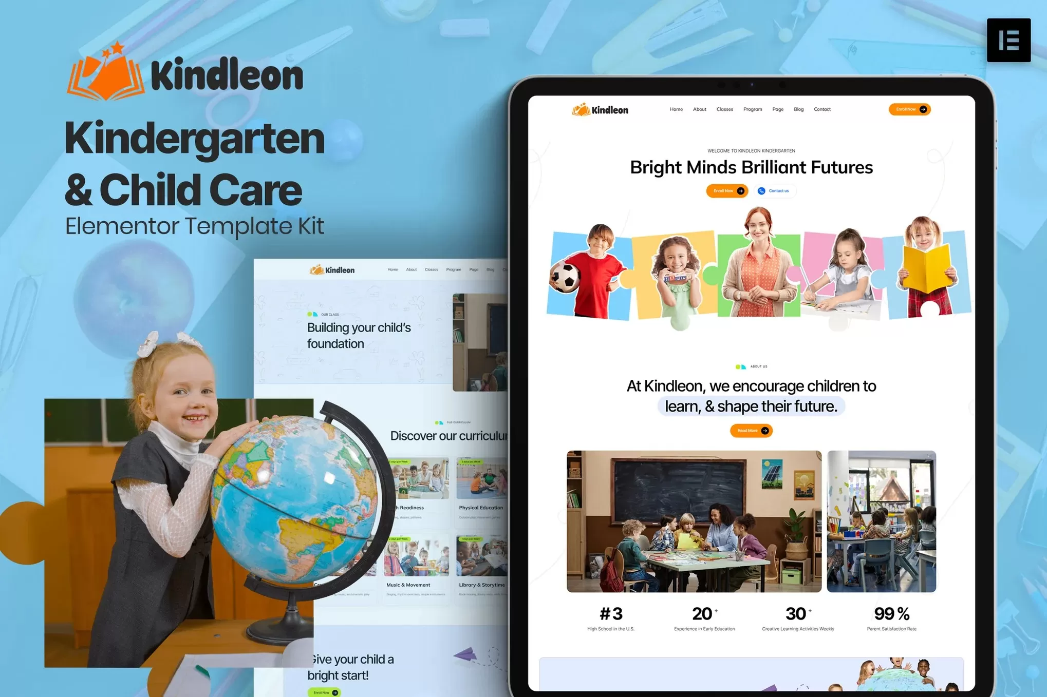Kindleon – 幼儿园Elementor模板套件,儿童保育官网
