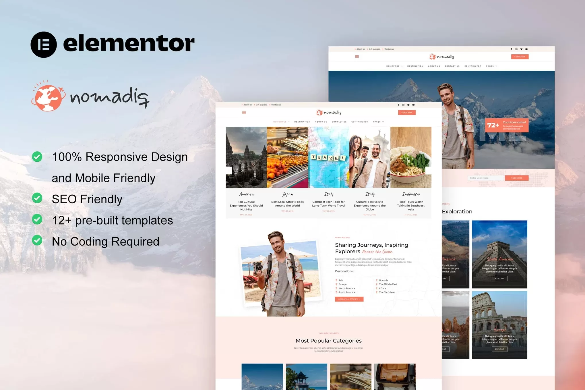 Nomadiq – 旅游博客Elementor Pro套件,旅行杂志官网