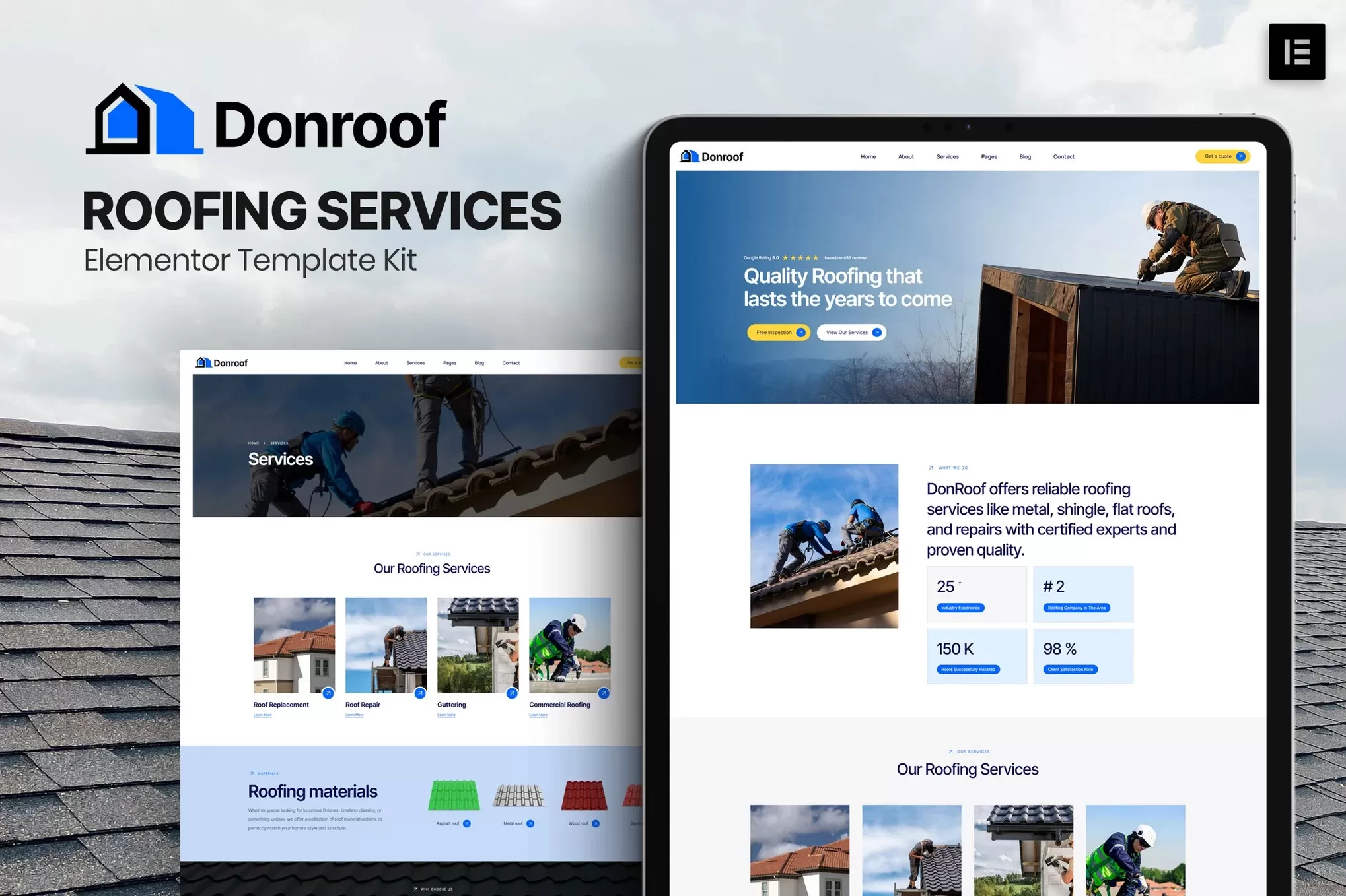 Donroof – 屋顶服务Elementor模板套件,防水工程官网