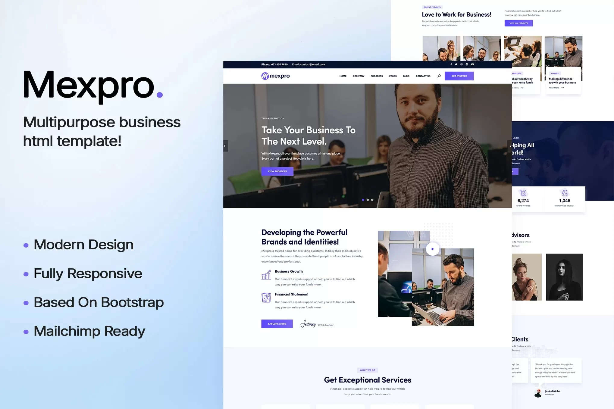 Mexpro – 多用途商业HTML模板,企业品牌展示