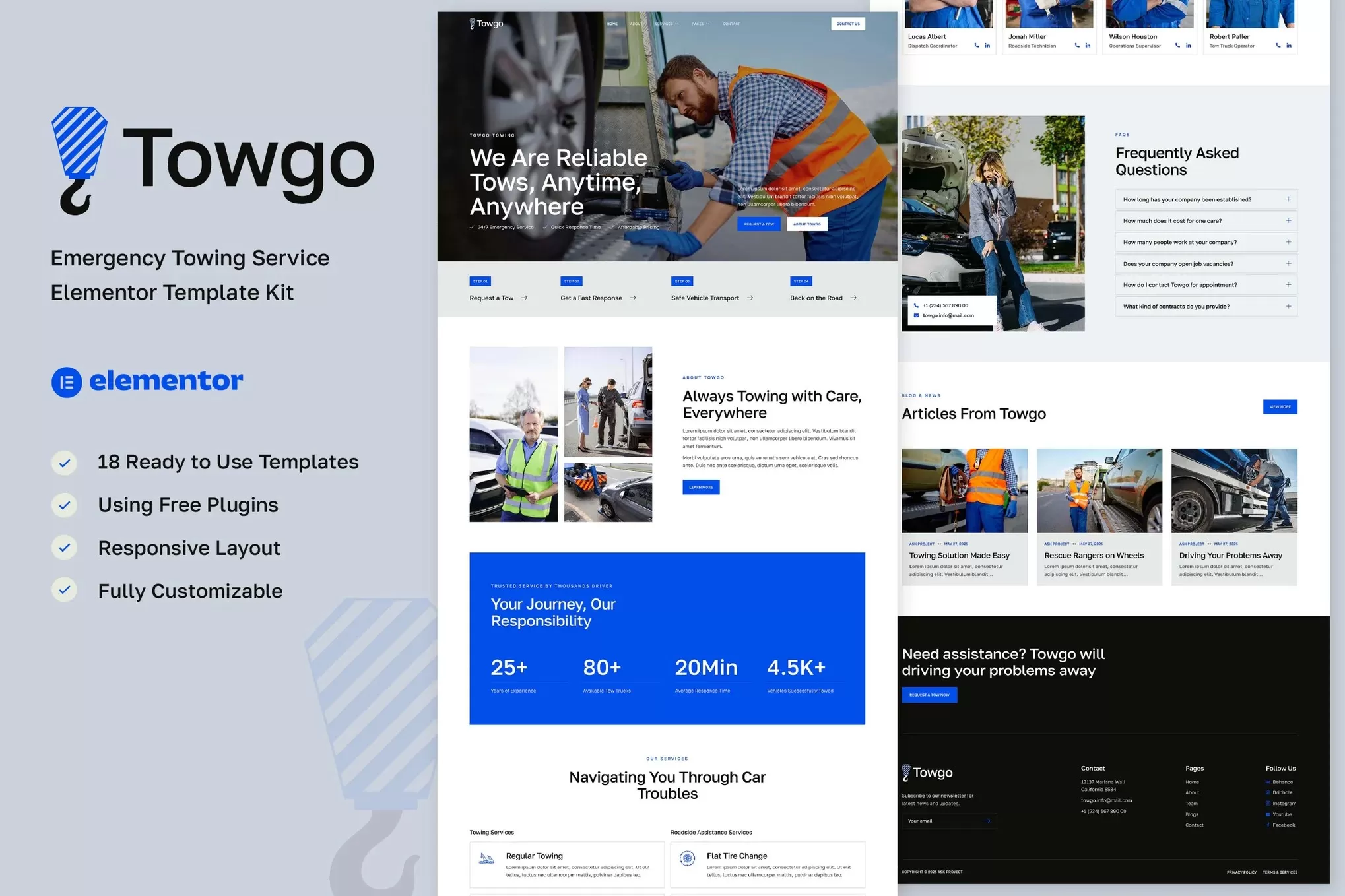 Towgo – 紧急拖车Elementor模板套件,道路救援官网