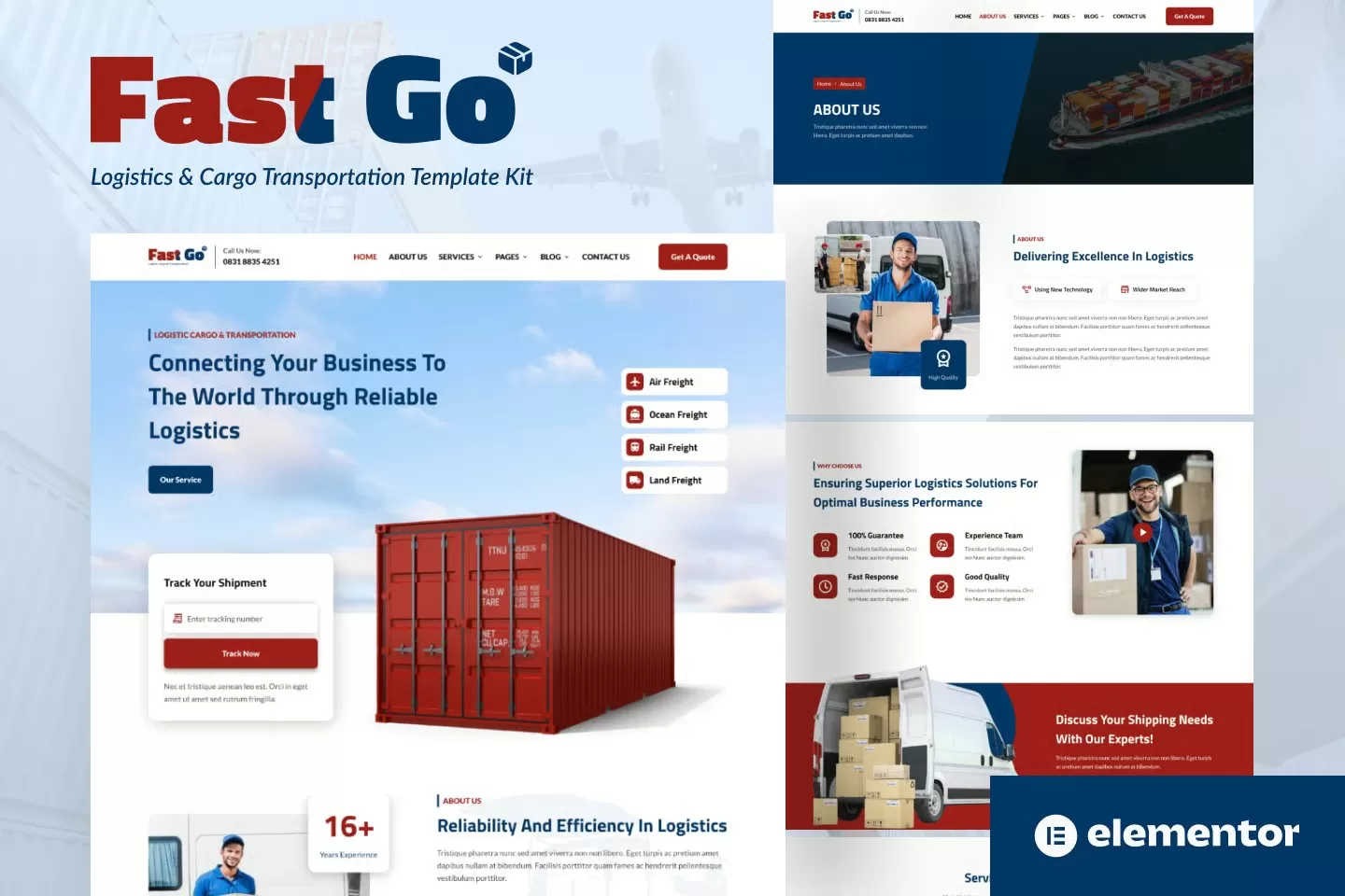 FastGo – 物流运输Elementor模板套件,货运配送官网