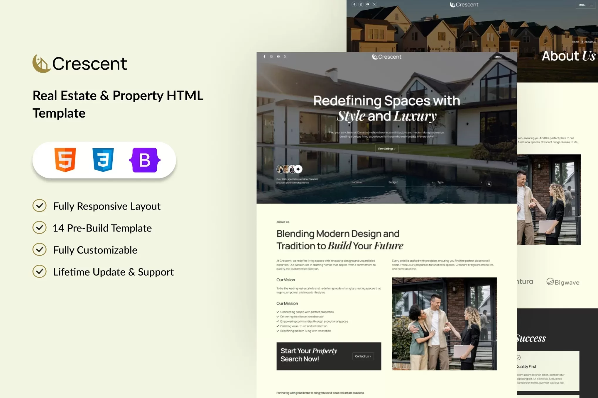Crescent – 房地产物业HTML模板,楼盘中介官网