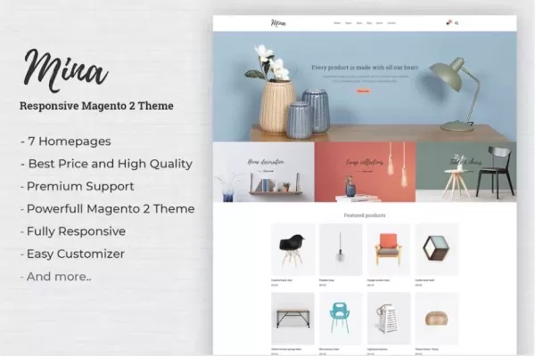 Mina – 响应式家具店Magento 2主题,家居装饰电商