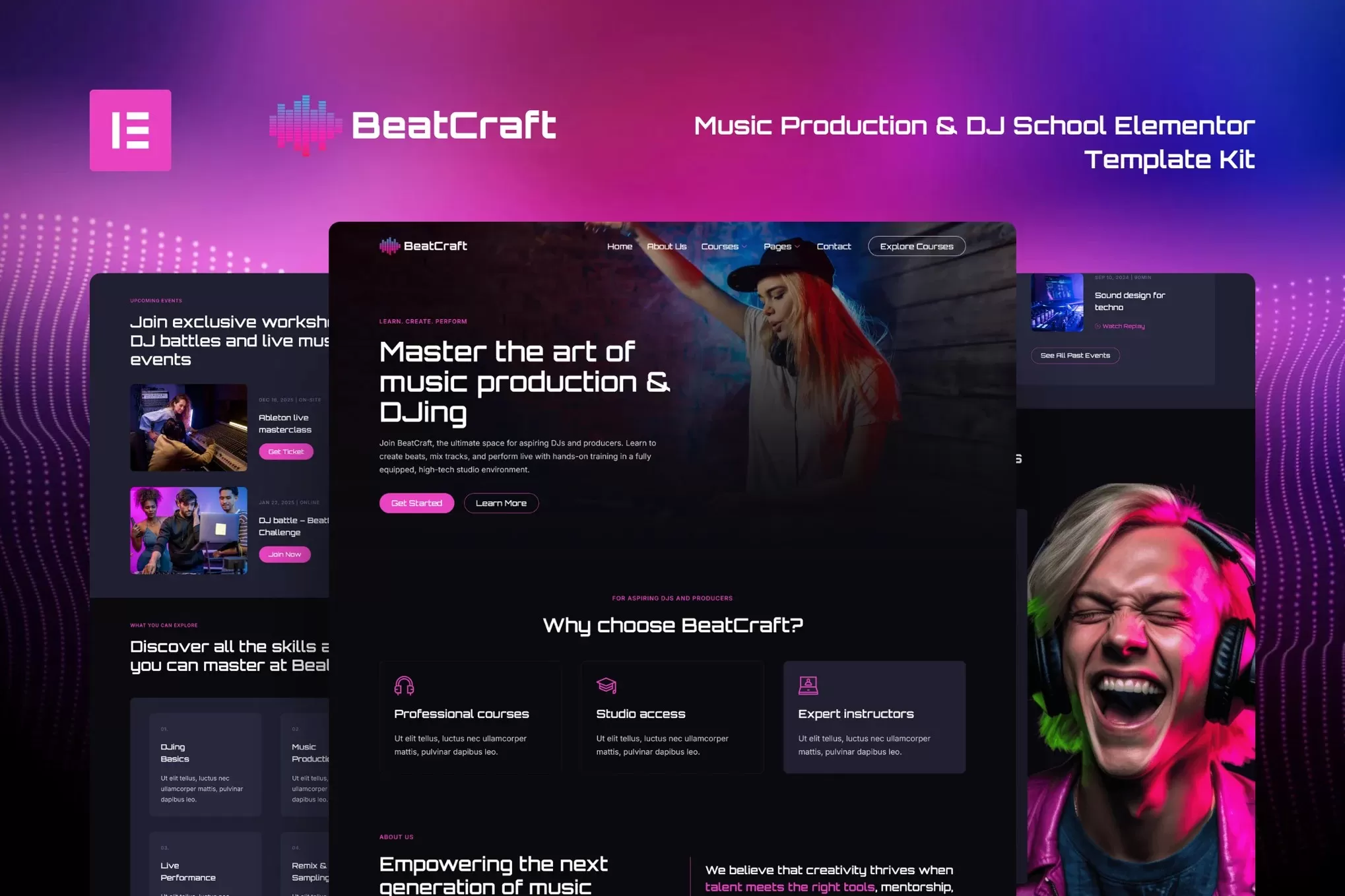 Beatcraft – 音乐制作Elementor模板套件,DJ学校官网