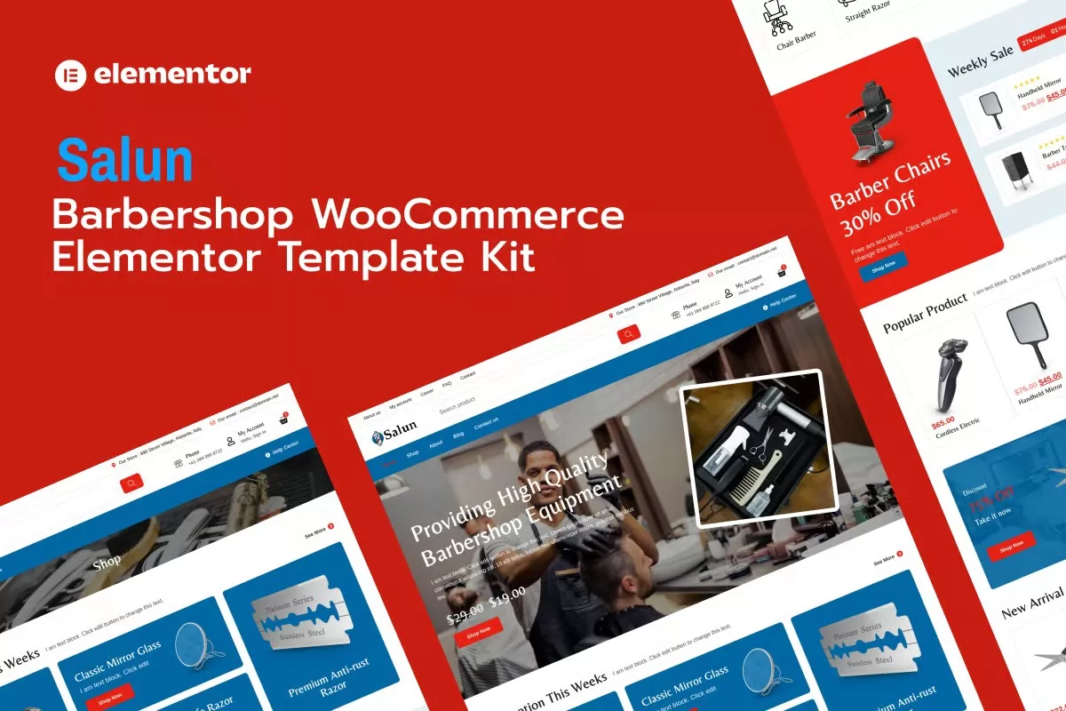 Salun – 理发店WooCommerce Elementor套件,理发工具电商