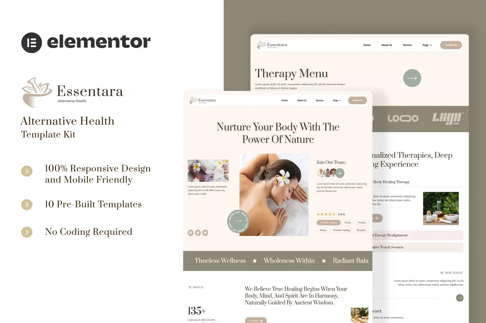 Essentara – 替代健康Elementor模板套件,养生保健官网