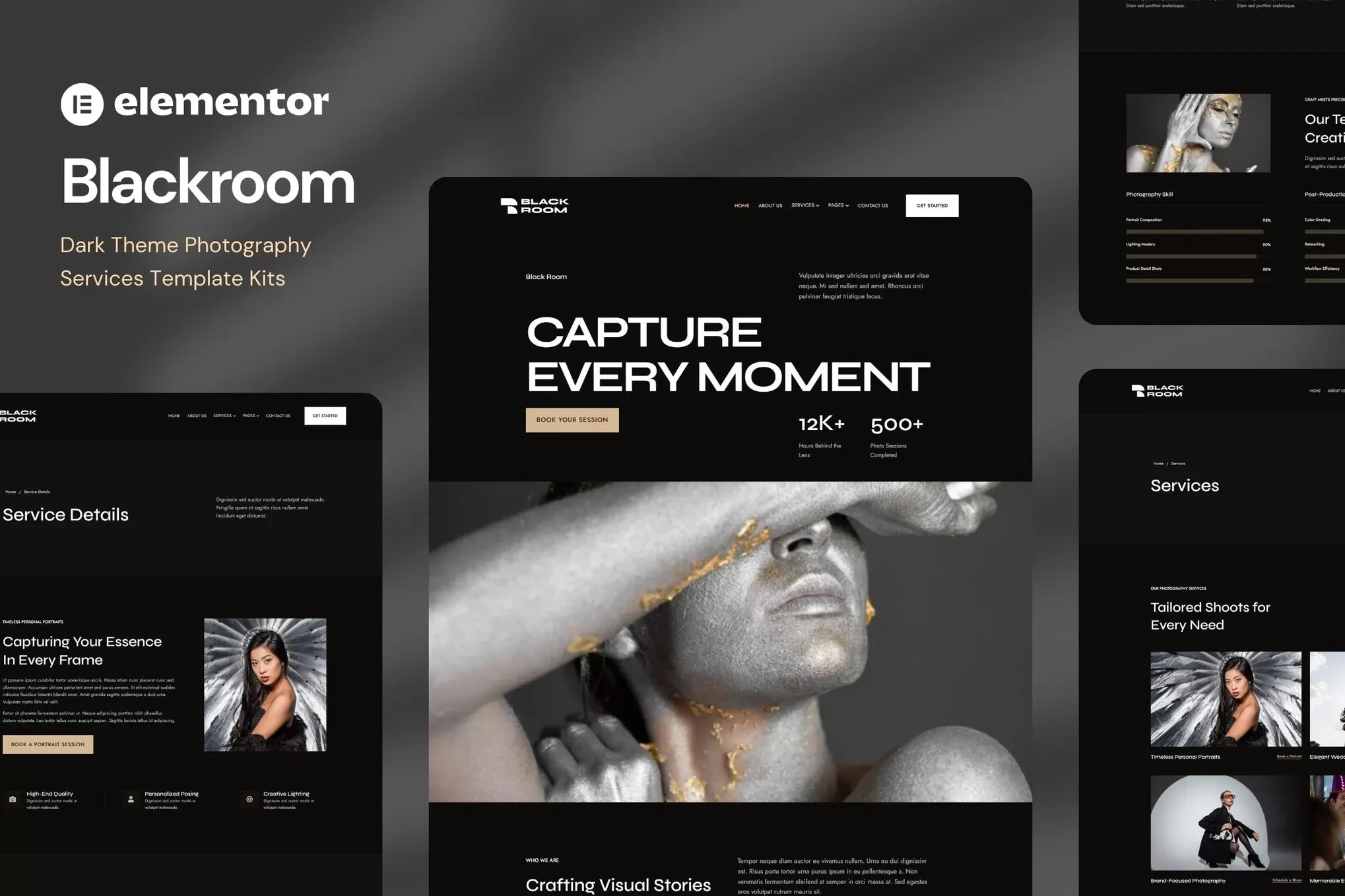 Blackroom – 暗色摄影Elementor模板套件,摄影工作室官网