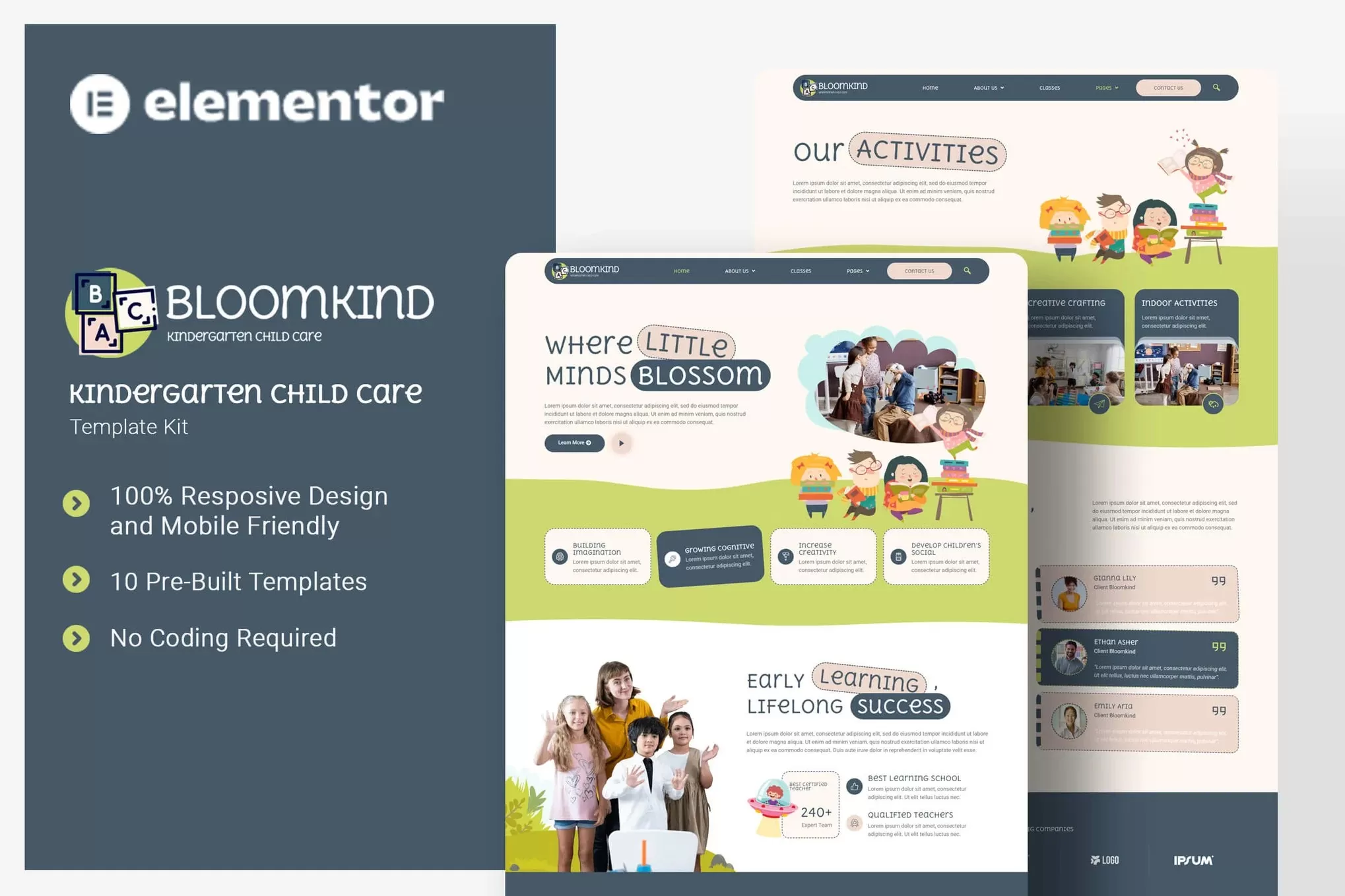 Bloomkind – 幼儿园保育Elementor模板套件,儿童教育官网