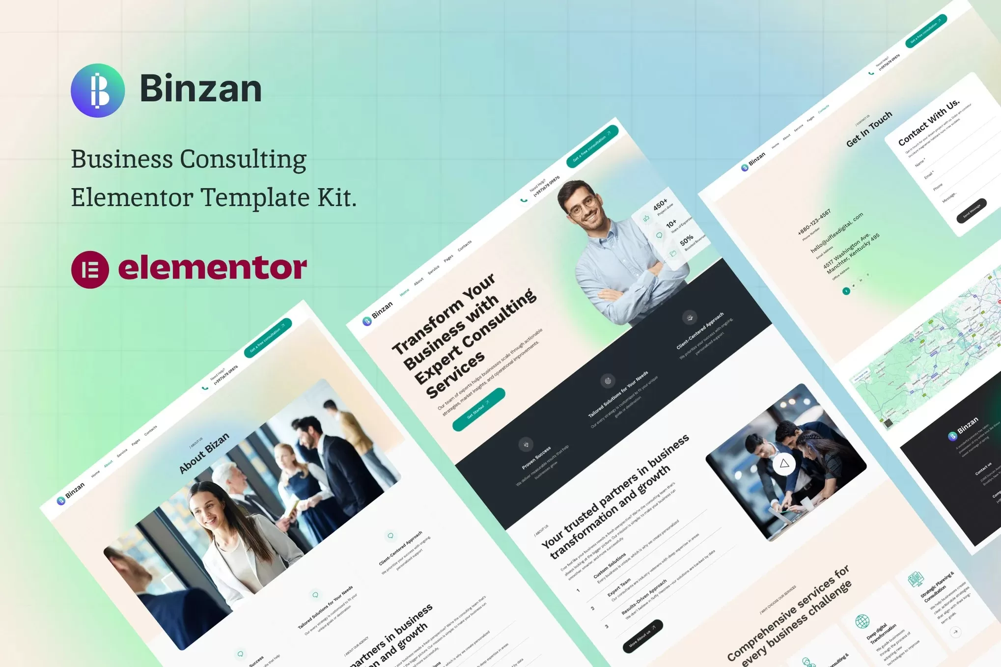 Binzan – 咨询业务Elementor模板套件,企业顾问官网