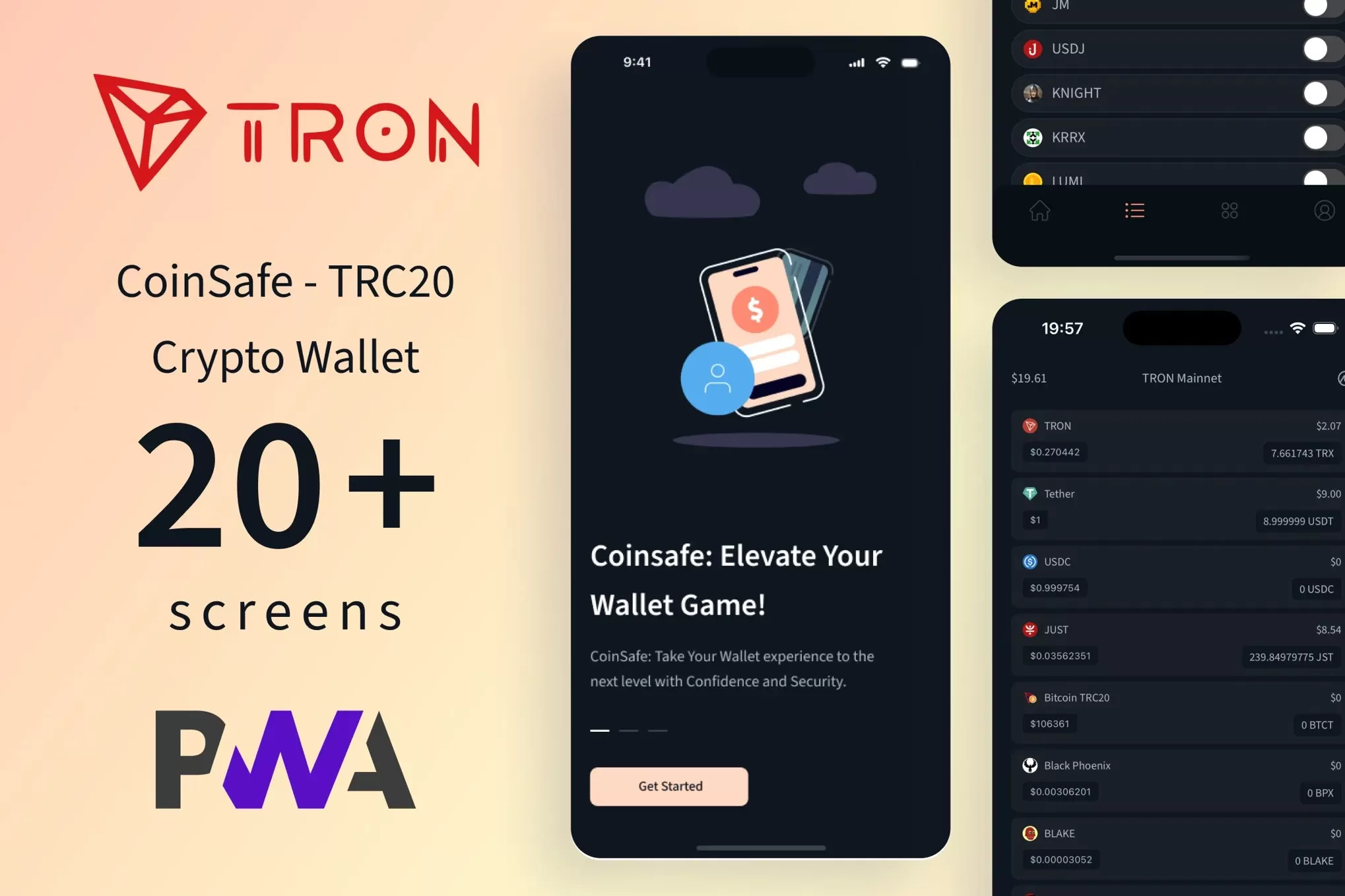 CoinSafe – TRC20加密钱包React PWA模板,数字货币官网