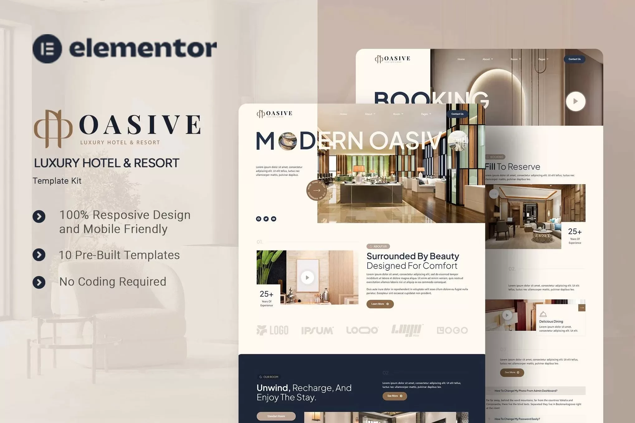 Oasive – 豪华酒店度假村Elementor模板套件,住宿官网